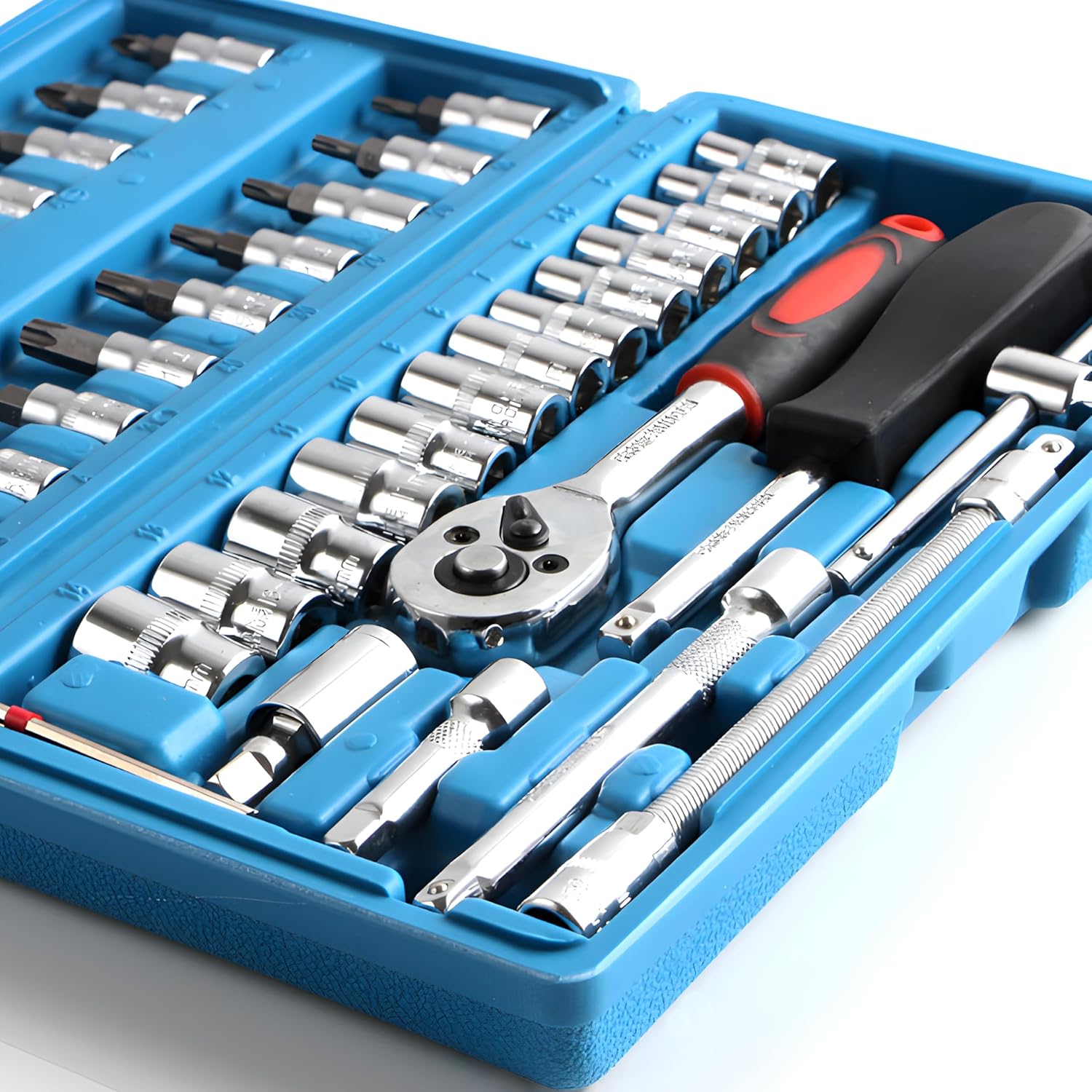 🚗 KFZ & Werkstatt – Retoo Socket Spanner Set, 46 Pieces, Mechanics Tool Set, Nuts, Sizes, Nut Set, Ratchet Box, Ratchet Box and Bit Set for Home Repair and DIY, Universal, Blue – Bild 9