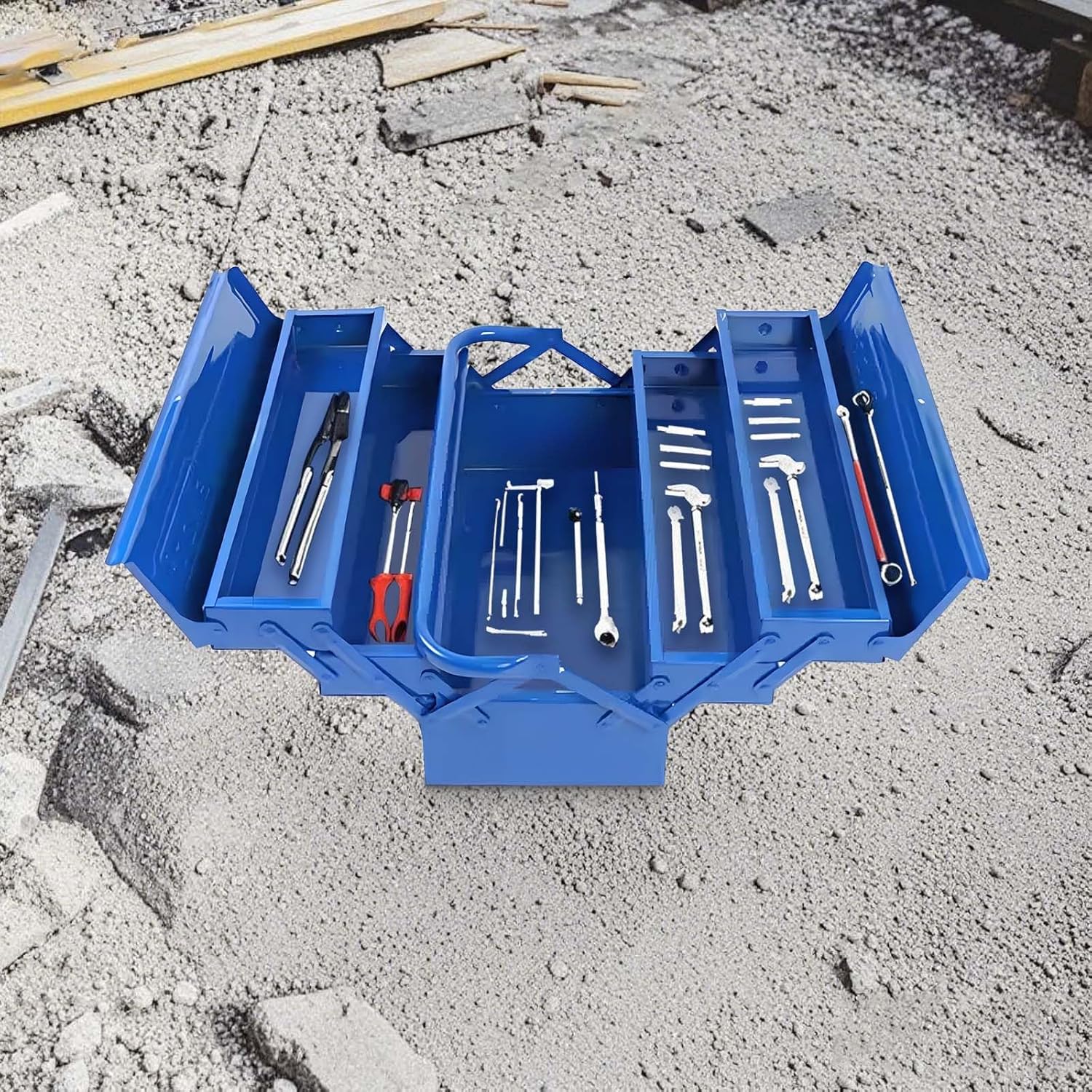 🚗 KFZ & Werkstatt – 5 Compartments Metal Empty Large Tool Box, Professional Tool Box, Robust and Durable, Made of High-Quality Sheet Steel, Space-Saving, for Home, Hobby, Car, Trolley Function