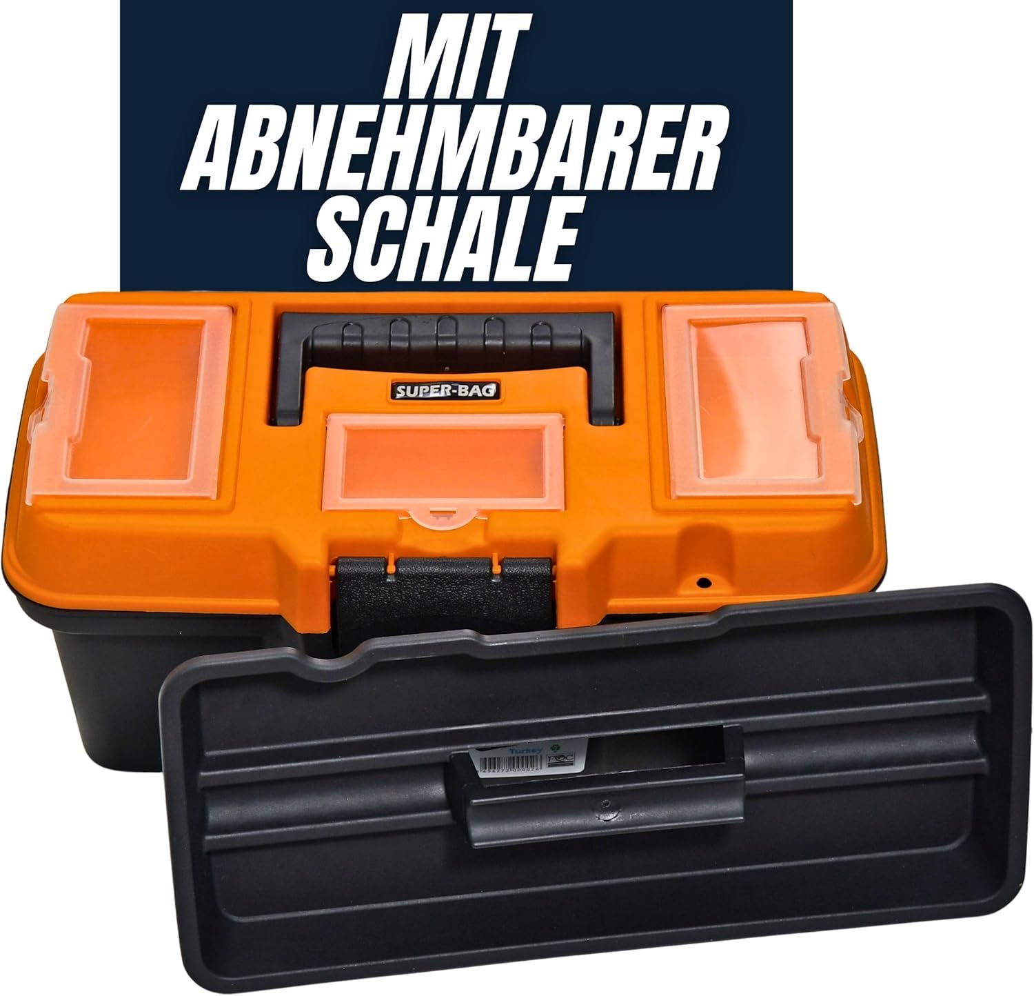 ⚒️ Bau & Montage – Leerer klassischer Werkzeugkasten 14 Zoll (34 x 17 x 15 cm), abschließbar, Werkzeugkasten mit Griff & Kleinteilefächern & ideal für Heimwerker, Handwerker, Werkzeugkasten aus Kunststoff – Bild 2
