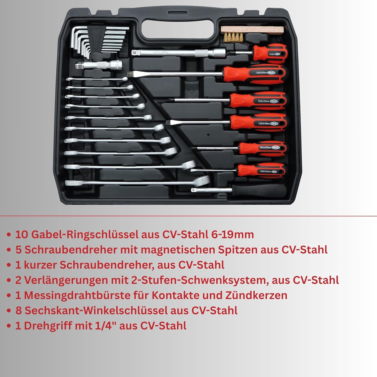 🚗 KFZ & Werkstatt – FAMEX 144-47 Tool Box Filled with High-Quality Tool Set, Compact, All Screw Tools, Chrome Vanadium, Ideal as an On-Board Case for Car, Motorhome, Camper – Bild 3