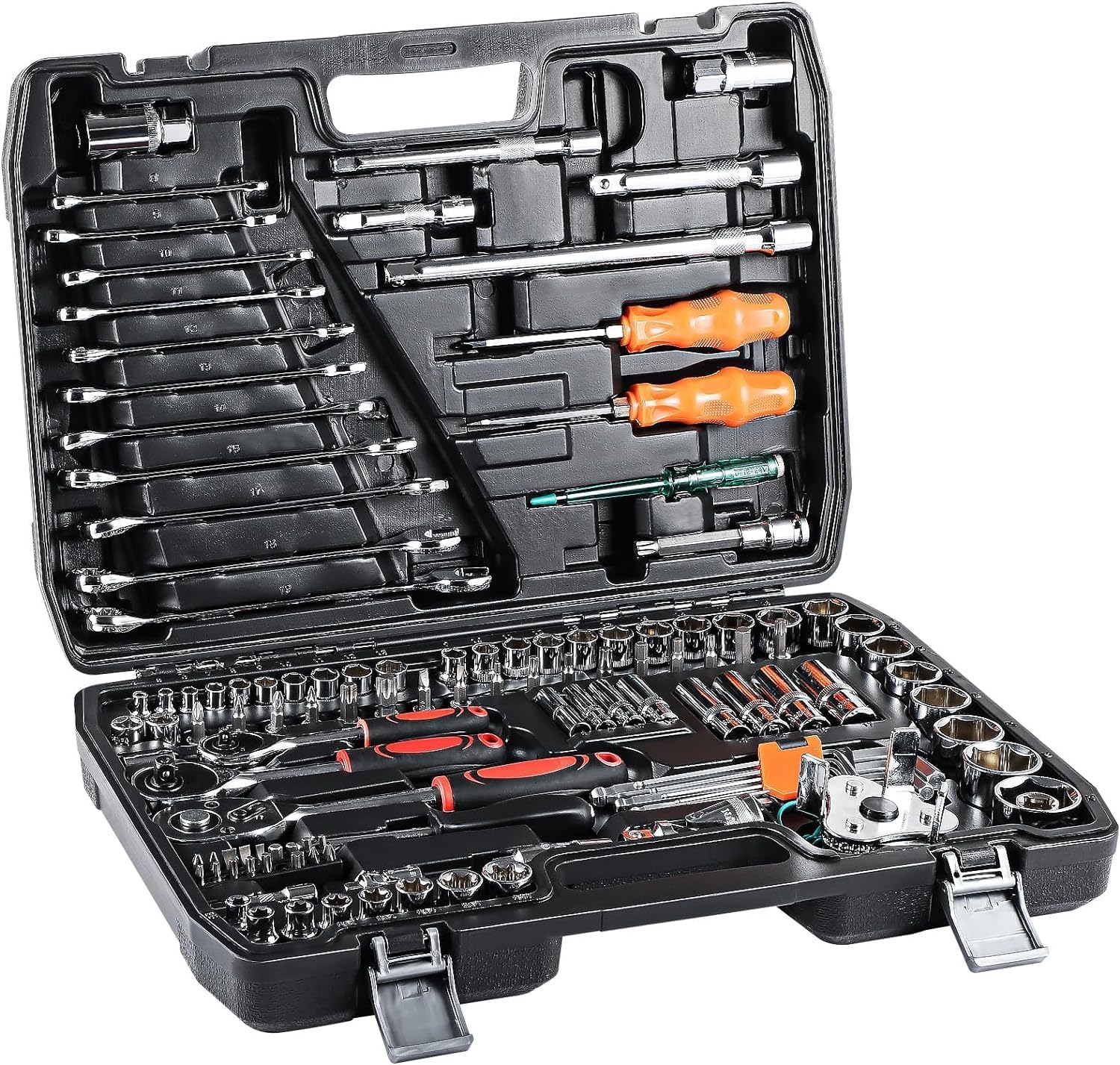 🚗 KFZ & Werkstatt – 121-Piece Ratchet Box 1/4 Inch and 3/8 Inch Reversible Ratchet Socket Set Ratchet Box Tool Box with Storage Socket Spanner Bit Set Socket Spanner Inserts Tool Box