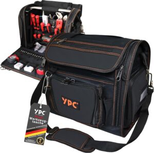 ⚒️ Bau & Montage – YPC Foreman XL Werkzeugtasche – Tragbare Aufbewahrungstasche mit Karabinerhaken, wasserdicht, reißfest, stabiler Metallgriff & Schultergurt mit Polsterung, schwarz, 37 x 36 x 27 cm – 20 kg Tragkraft