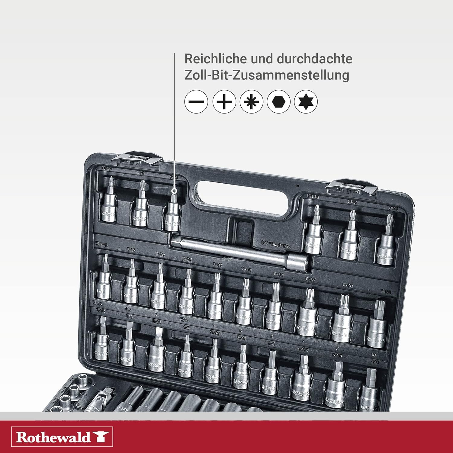 🚗 KFZ & Werkstatt – Inch Socket Set, 61 Pieces, Inch, Fine-Toothed Ratchet with Ejection Protection & Locking System, Removable Bit Holder, Tool Set with Inch Bits – Bild 4