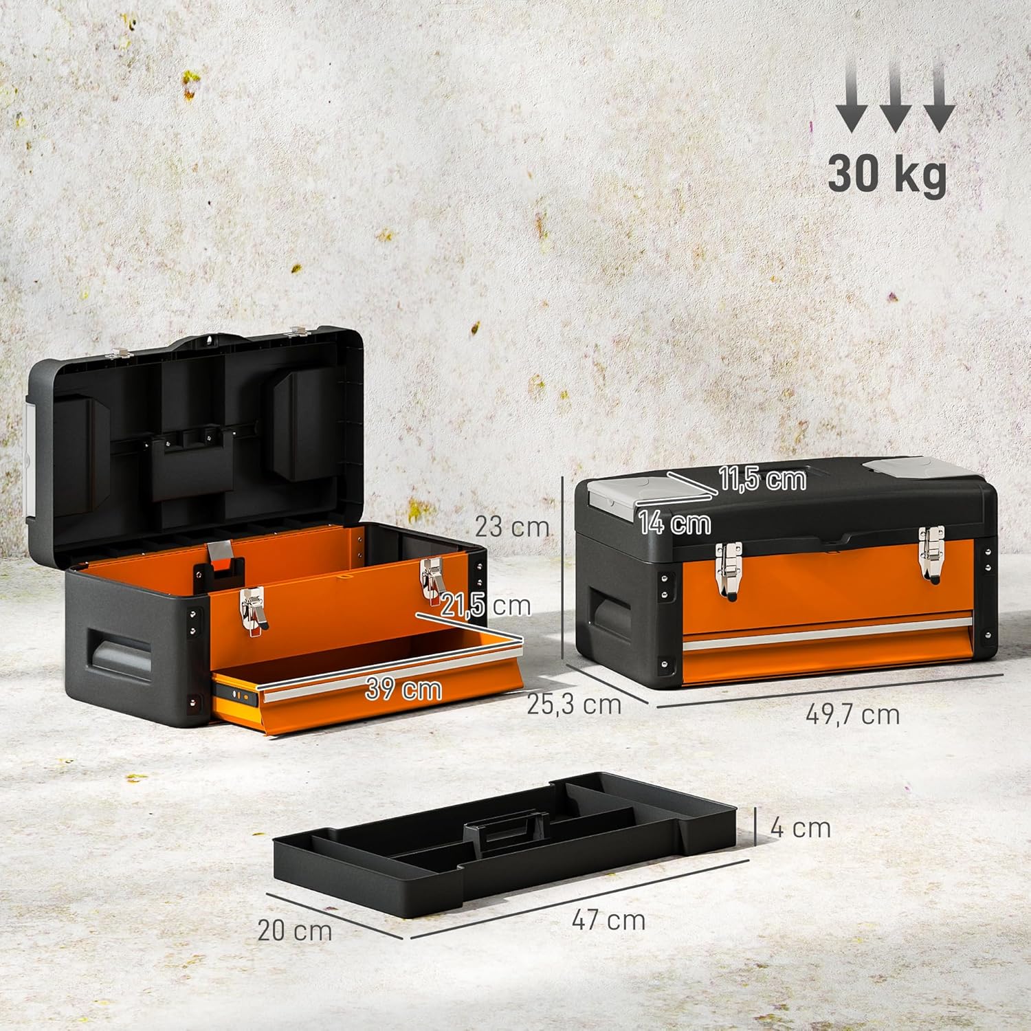⚡ Elektro & Technik – HOMCOM Leerer Werkzeugkasten, robuster Werkzeugkasten mit Schubladenfächern, Tragegriff, Werkzeugkasten für Werkzeug, Haushalt, Werkstatt, Orange – Bild 7