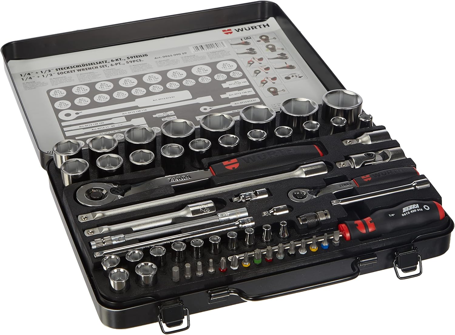 🚗 KFZ & Werkstatt – Würth Zebra Socket Spanner Set 1/4 + 1/2 Inch Ratchet Box 59 Pieces 096509059 & BGS 1196 | Open-Ended Ring Spanner Set | 25 Pieces | SW 6-32 mm | Includes Tetron Roll Bag | Combination Spanner – Bild 2