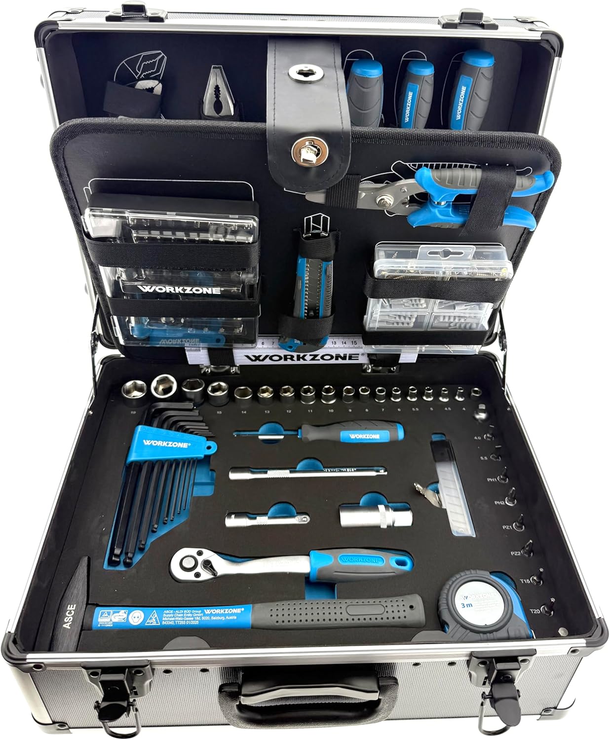 🔥 Angebote & Aktionen – WORKZONE 128 Pcs Aluminum Casing Trolley Tool Box with Wheels Extendable Handle 45.5 x 35.5 x 19.7cm – Bild 2