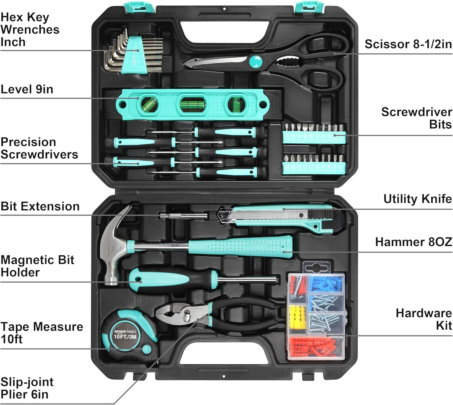 🚗 KFZ & Werkstatt – Amazon Basics 142 Piece Turquoise Household Tool Set with Tool Box 34 x 23.5 x 7.5 cm – Bild 3