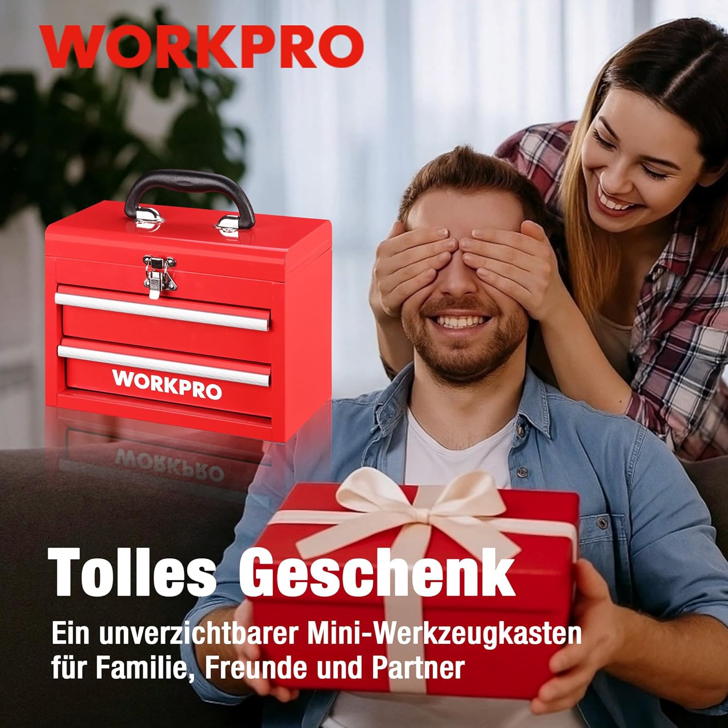 🔥 Angebote & Aktionen – WORKPRO Metal Drawer Box with 2 Drawers & Top Storage Space Red, 27.5 x 15 x 20.8 cm, Table Organiser with Drawers & Handle for Office, Changing Room and Desk, Portable Tool Box – Bild 10