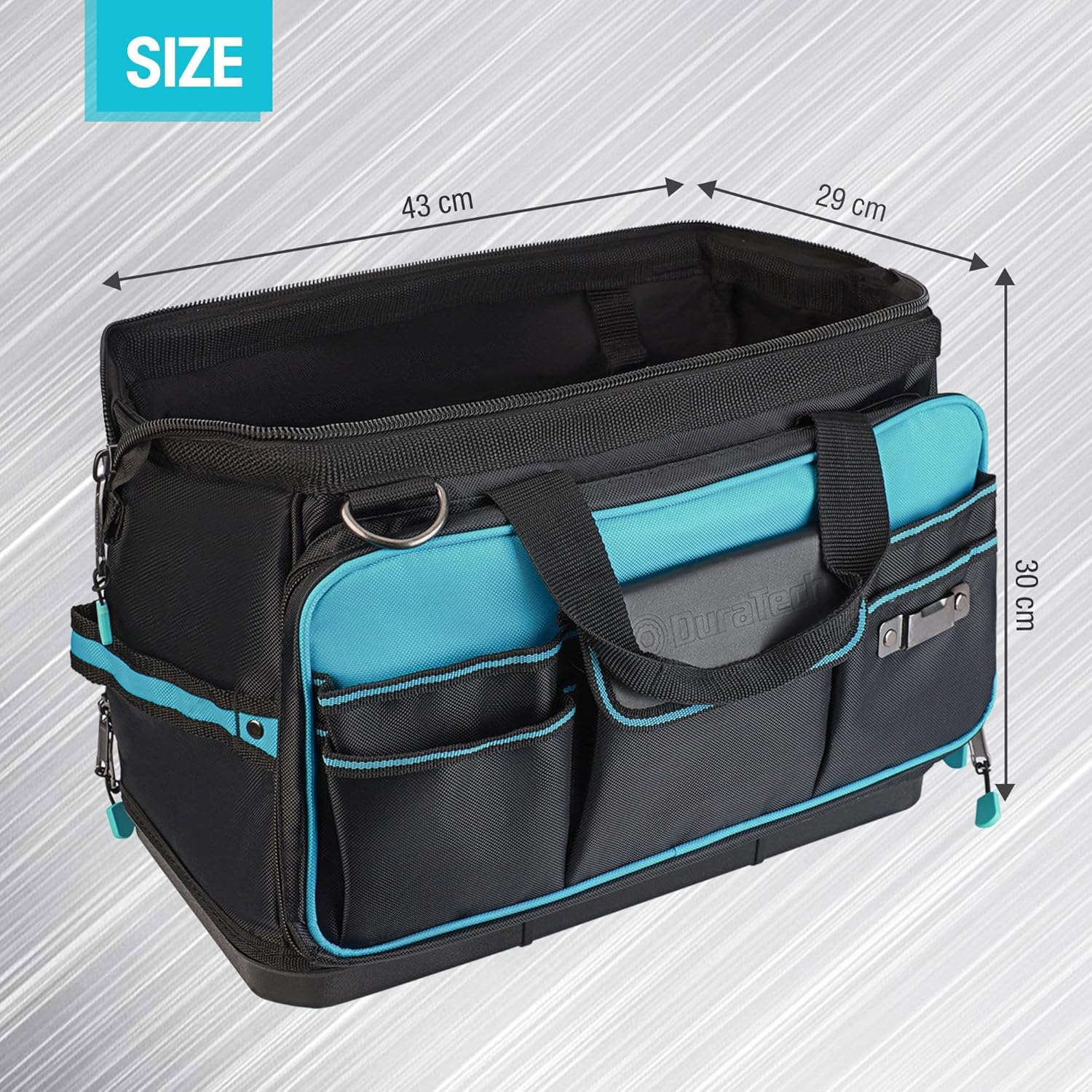 ⚡ Elektro & Technik – DURATECH Elektriker-Werkzeugtasche, wasserdicht, 43 cm, professionelle Werkzeugtasche mit breiter Öffnung und hohem Fassungsvermögen, 840D-Polyester, 32 Taschen, verstellbarer Riemen, Clip-Design, für Heimwerker – Bild 5