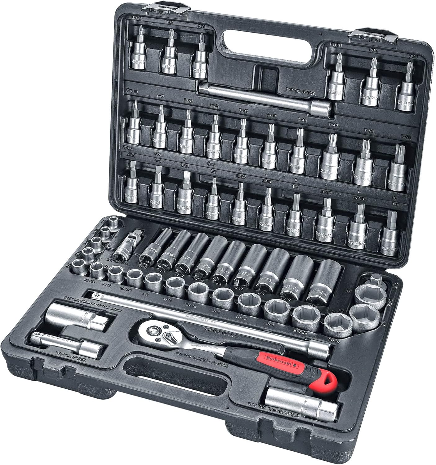 🚗 KFZ & Werkstatt – Inch Socket Set, 61 Pieces, Inch, Fine-Toothed Ratchet with Ejection Protection & Locking System, Removable Bit Holder, Tool Set with Inch Bits