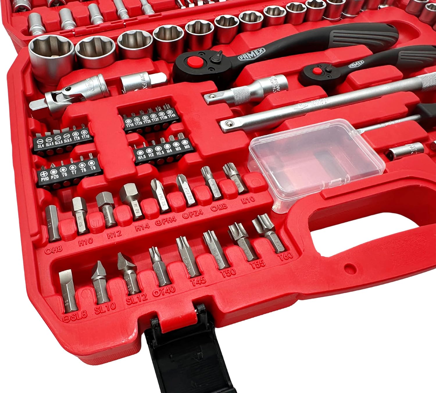 🚗 KFZ & Werkstatt – FAMEX 568-44 Socket Spanner Set 125 Pieces - Ratchet Set Tool Set, Ratchet Box, Nut Box - Nuts with Wave Profile - 12.5 mm (1/2 Inch) and 6.3 mm (1/4 Inch) - Bit Inserts – Bild 5