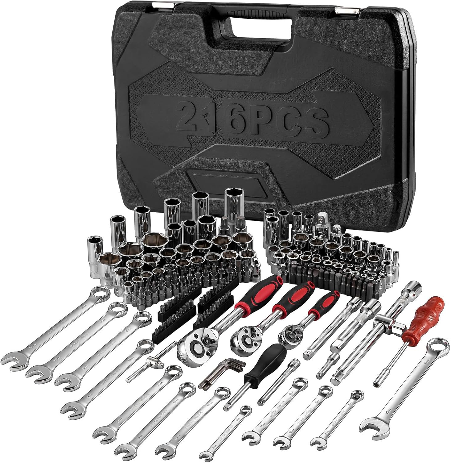 🚗 KFZ & Werkstatt – Socket Spanner Set 216 Pieces Ratchet Box for Car with 1/4 Inch 3/8 Inch and 1/2 Inch Reversible Ratchet, Ratchets, Socket Wrench, Bit Set, Socket Spanner Inserts, Tool Box – Bild 2