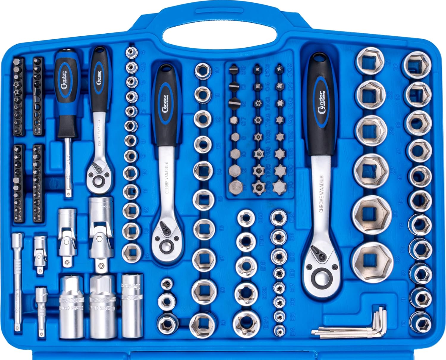 🚗 KFZ & Werkstatt – Condor Werkzeug 1171 | Socket Spanner Set | 191 Pieces | 1/4 Inch + 3/8 Inch + 1/2 Inch | Hexagonal 4-32 mm | Ratchet Wrench Set Fully Equipped Ratchet Box for Workshop and DIY Enthusiasts – Bild 5