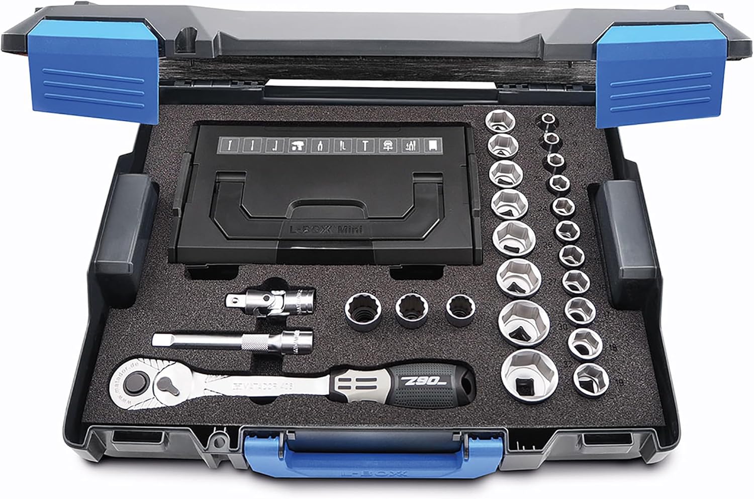 🚗 KFZ & Werkstatt – Matador Socket Spanner Set 80 Pieces | Ratchet Box with 1/2 Inch and 1/4 Inch Ratchet | Car Tool in l Boxx | Includes Bit Set | Spark Plug Wrench | SmartyBox L1 | Matador Tool No. 81454150 – Bild 3