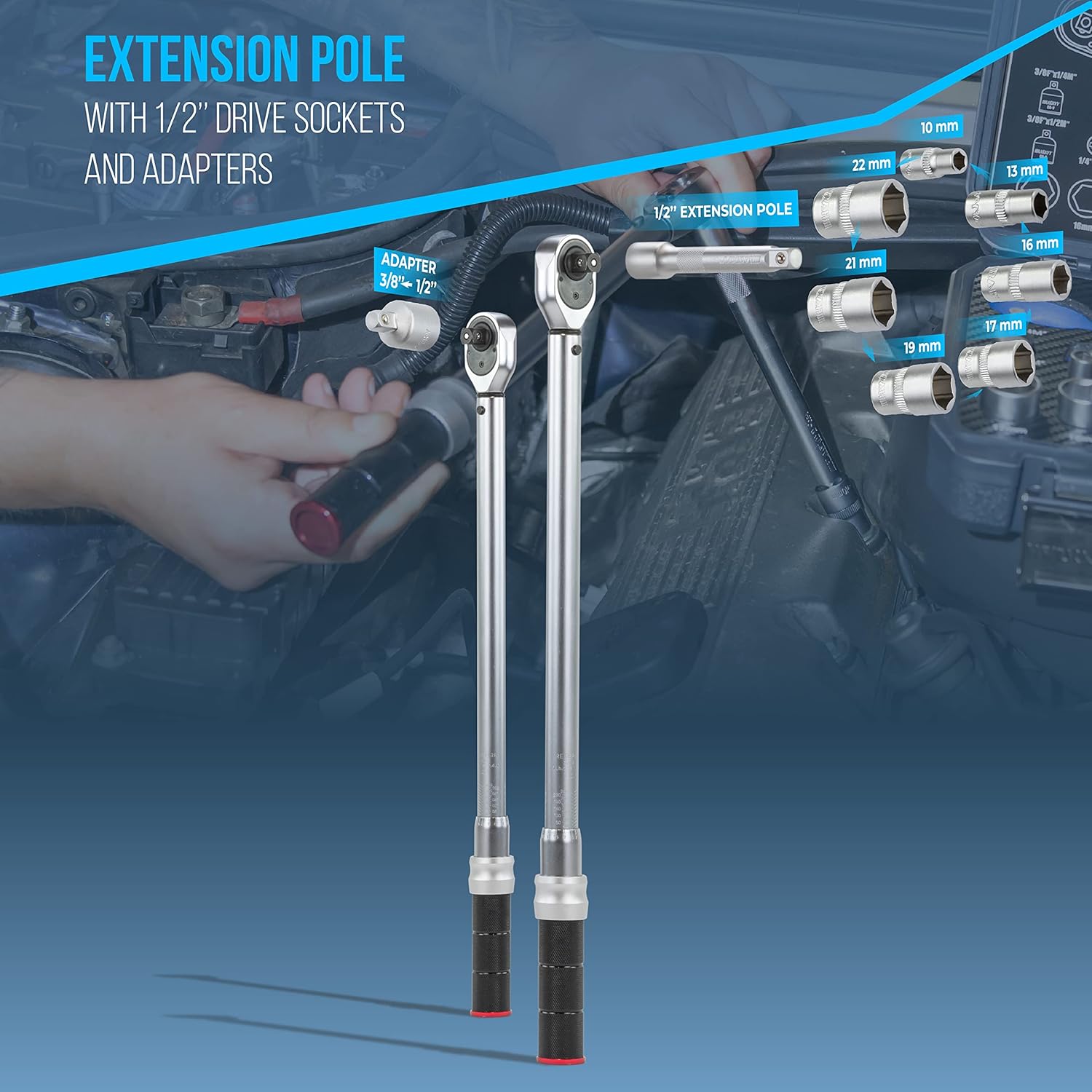 🚗 KFZ & Werkstatt – HASKYY Torque Wrench Set 1/2 Inch 50-350 Nm Car with Many Accessories such as Extension Rod, Bits, Nut Inserts, Adapter – Bild 4