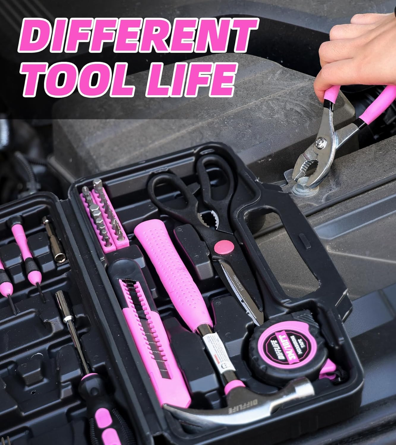 🔥 Angebote & Aktionen – Pink 40 Pcs General Household Hand Tool Set with Plastic Tool Box Storage Case Pink – Bild 7