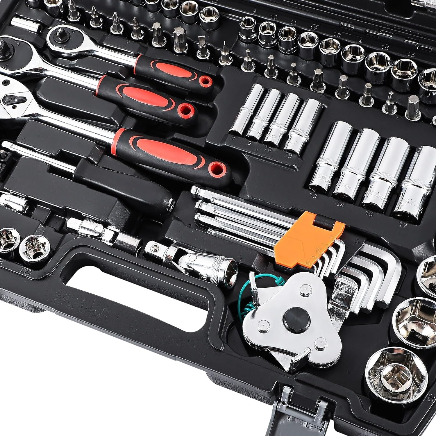 🚗 KFZ & Werkstatt – 121-Piece Ratchet Box 1/4 Inch and 3/8 Inch Reversible Ratchet Socket Set Ratchet Box Tool Box with Storage Socket Spanner Bit Set Socket Spanner Inserts Tool Box – Bild 4