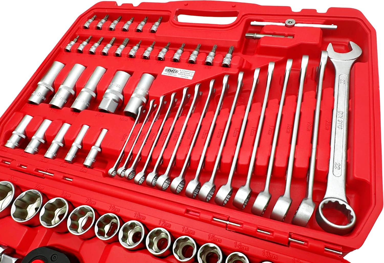 🚗 KFZ & Werkstatt – FAMEX 568-44 Socket Spanner Set 125 Pieces - Ratchet Set Tool Set, Ratchet Box, Nut Box - Nuts with Wave Profile - 12.5 mm (1/2 Inch) and 6.3 mm (1/4 Inch) - Bit Inserts – Bild 4