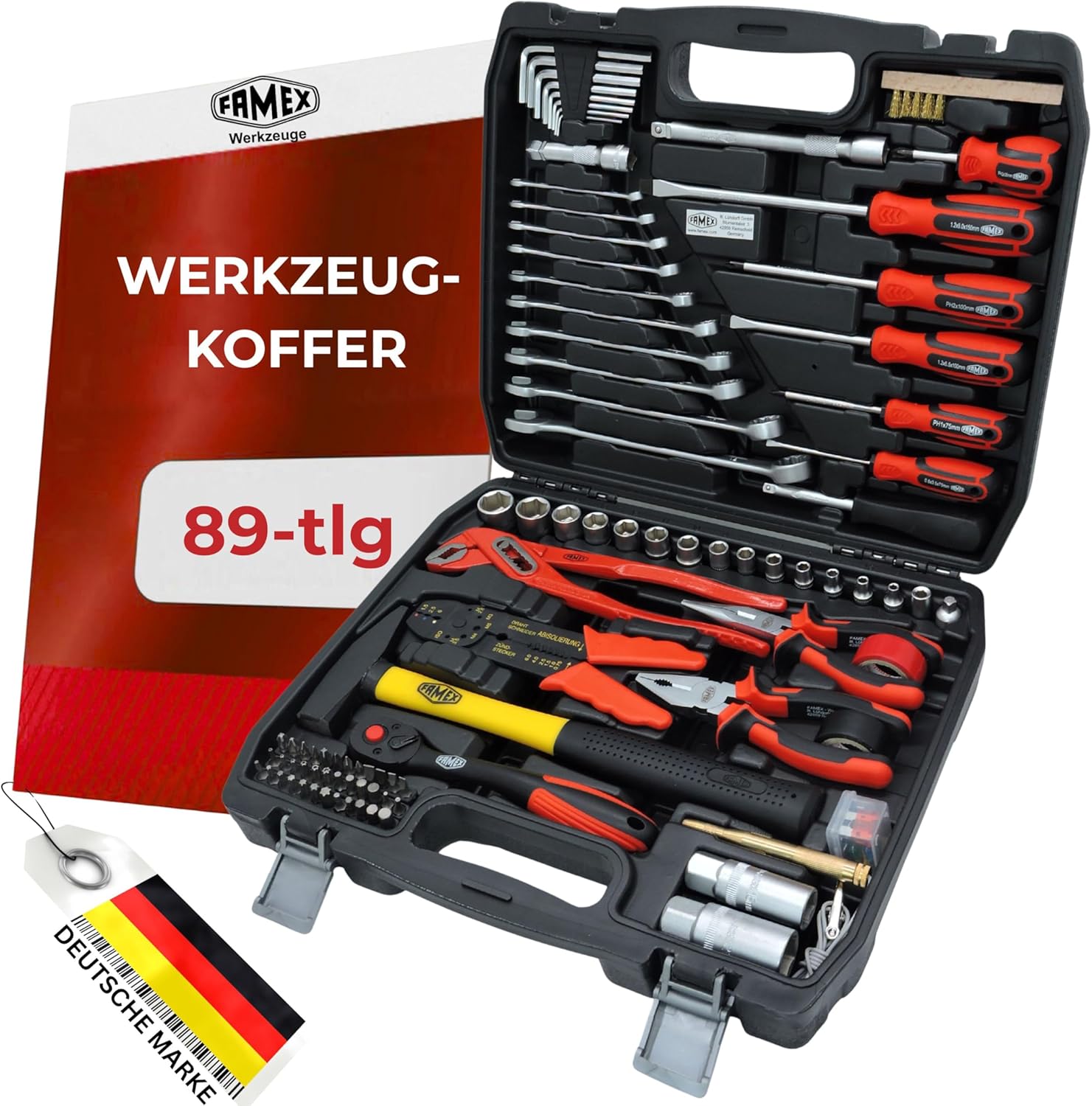 🚗 KFZ & Werkstatt – FAMEX 144-47 Tool Box Filled with High-Quality Tool Set, Compact, All Screw Tools, Chrome Vanadium, Ideal as an On-Board Case for Car, Motorhome, Camper