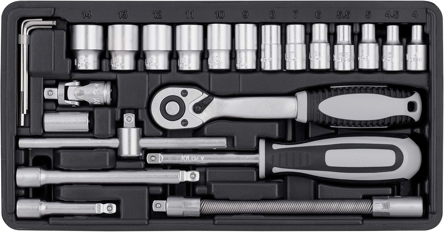 🚗 KFZ & Werkstatt – Connex Bit and socket spanner set, 52 pieces, sturdy plastic case, 1/4 inch, reversible ratchet with quick release function, for assembly and screwing, socket and bit set, COXB365010 – Bild 4