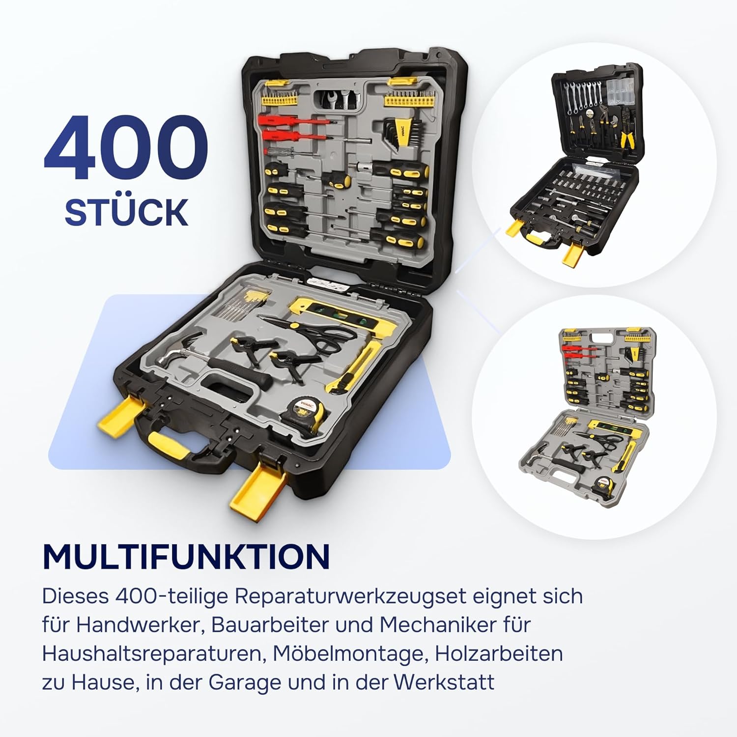 🔥 Angebote & Aktionen – WMC TOOLS 400 Piece Professional Tool Set - 2-in-1 Tool Box with Rolling Case, 2 Separate Cases, Screwdrivers, Pliers, Sockets, Bits & Hammer for DIY, Car, Garage & Workshop – Bild 2