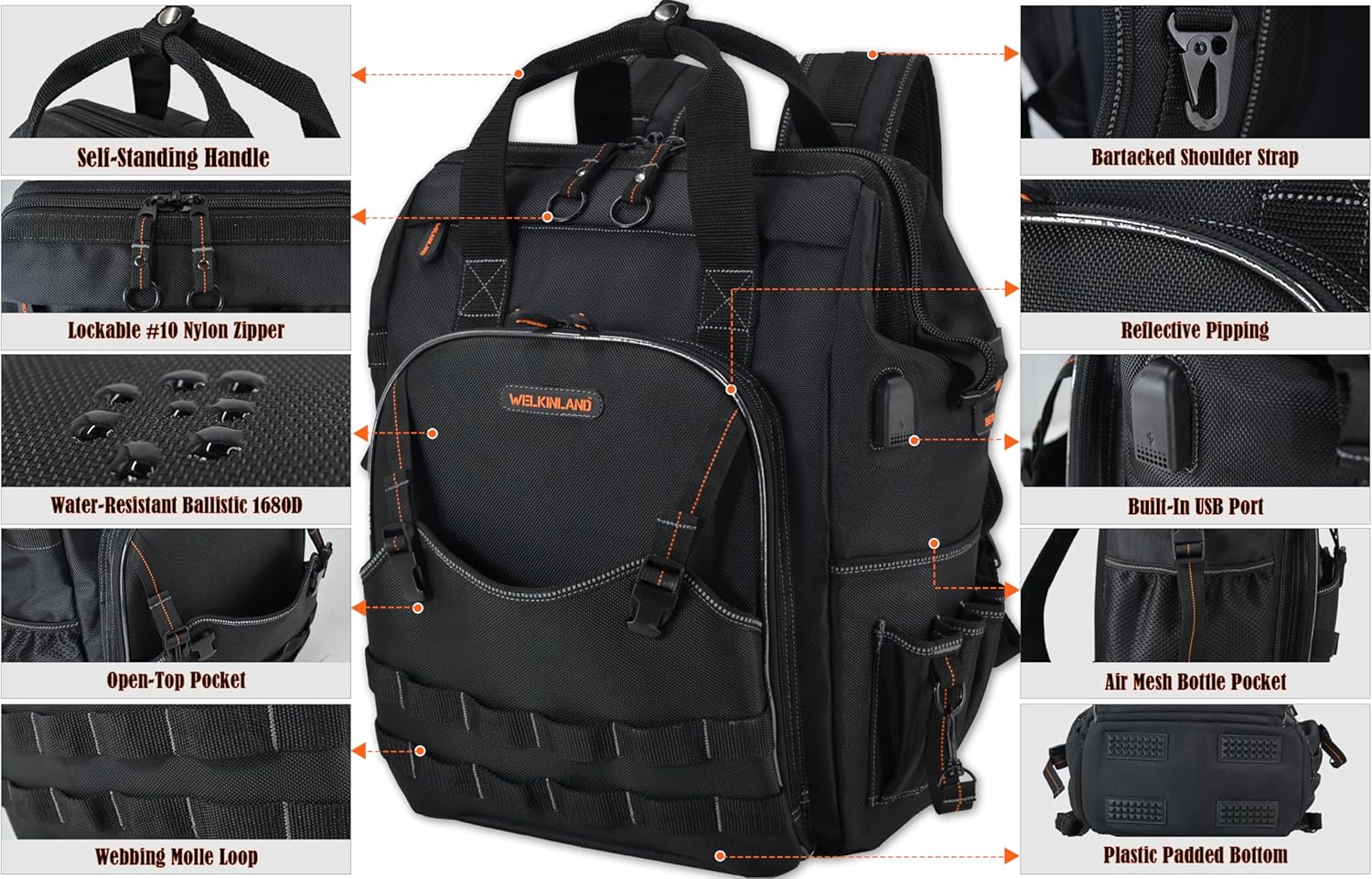 ⚡ Elektro & Technik – WELKINLAND Werkzeugrucksack mit 55 Taschen, Werkzeugtasche, Werkzeugtasche, Werkzeugrucksack, Elektriker-Rucksack, Werkzeugrucksack, Werkzeugrucksack, robust – Bild 8