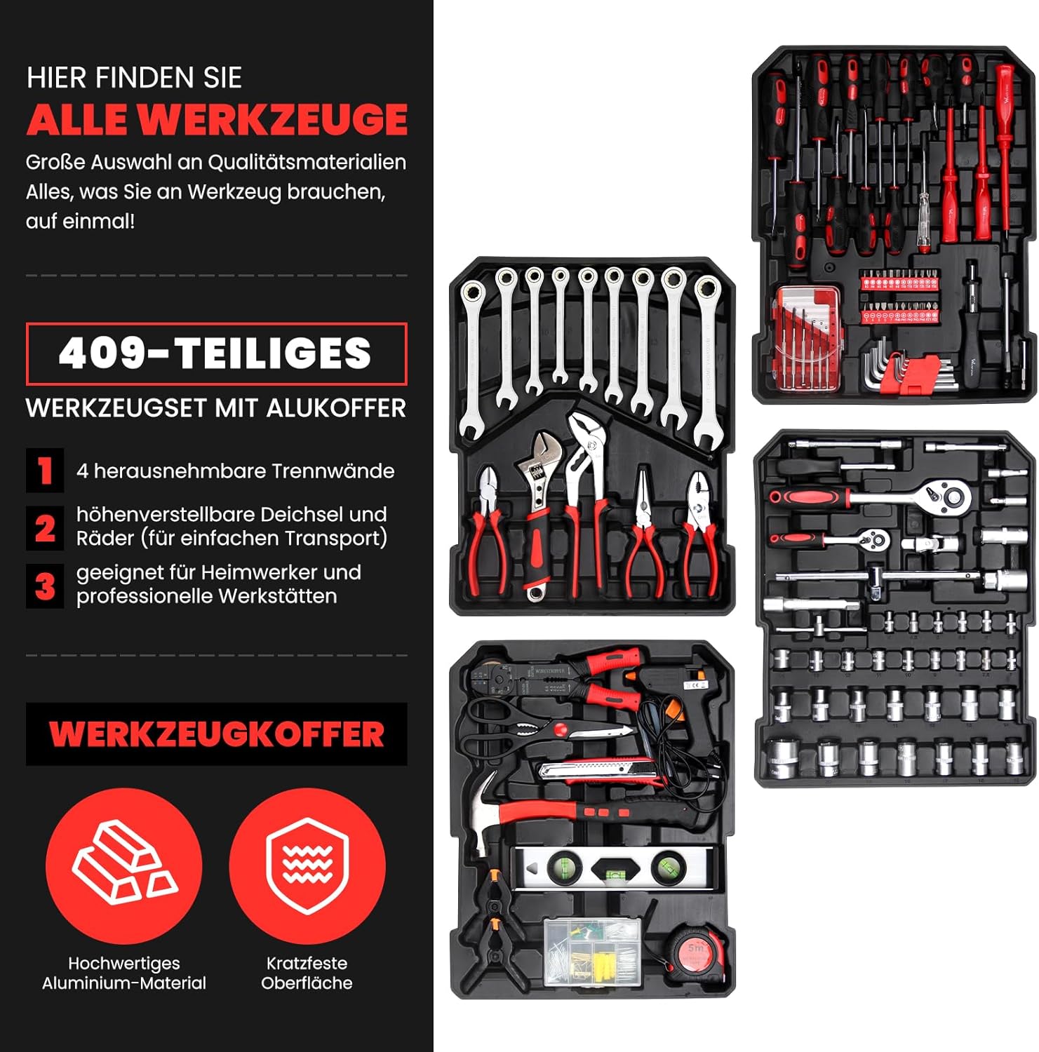 🔥 Angebote & Aktionen – Walter Stahl Tool Box Filled 409 Pieces | Tool Box | Aluminium Case | Tool Set | for Workshop and Household, Includes Wrench, Pliers etc – Bild 2