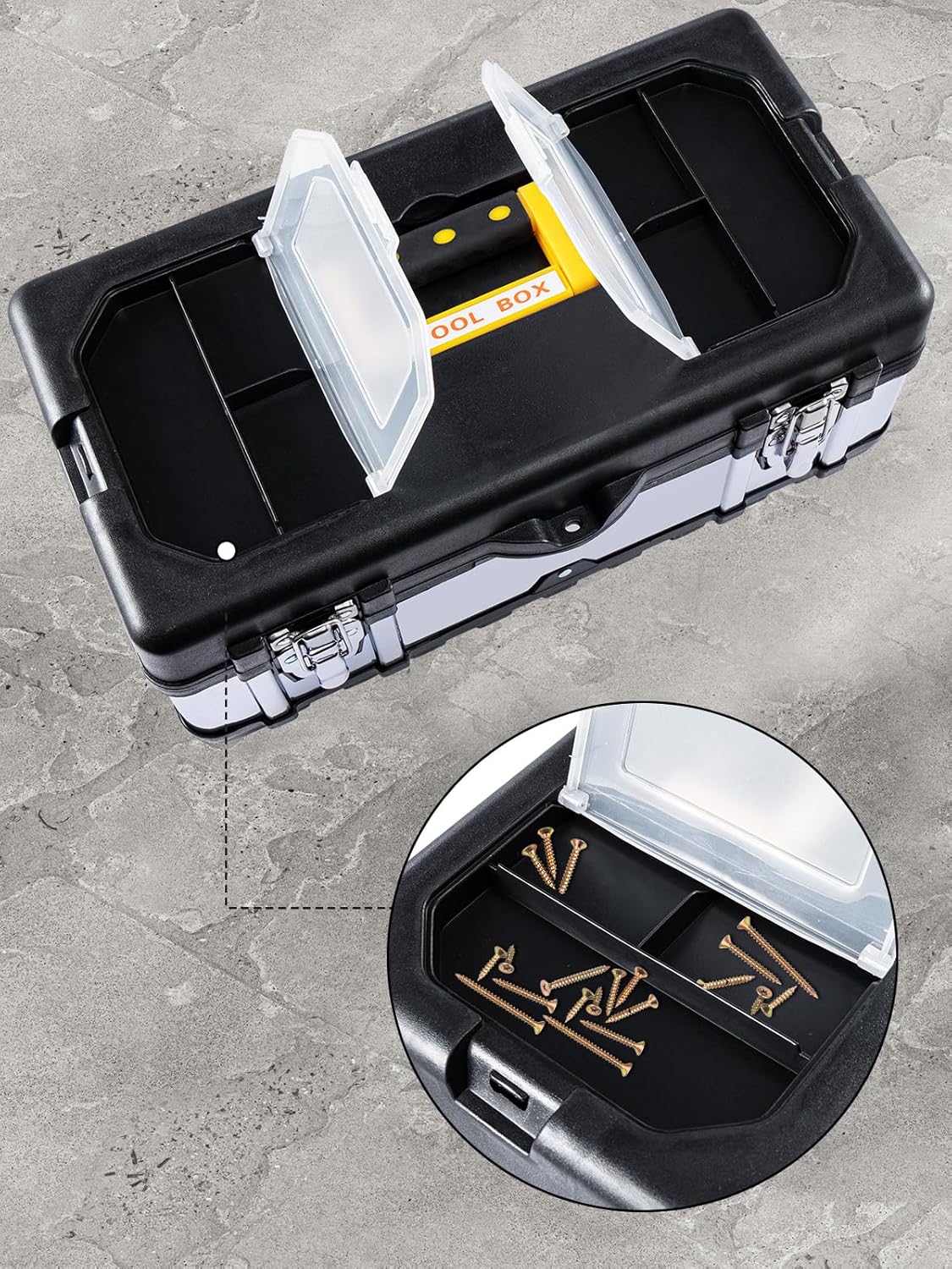 🔥 Angebote & Aktionen – Tool Box Empty Tool Box Approx. 19 Inches 44 x 24 x 20 cm Tool Box with Metal Clasps Sturdy Metal Organiser for Tools Case with Removable Carry Handle – Bild 4