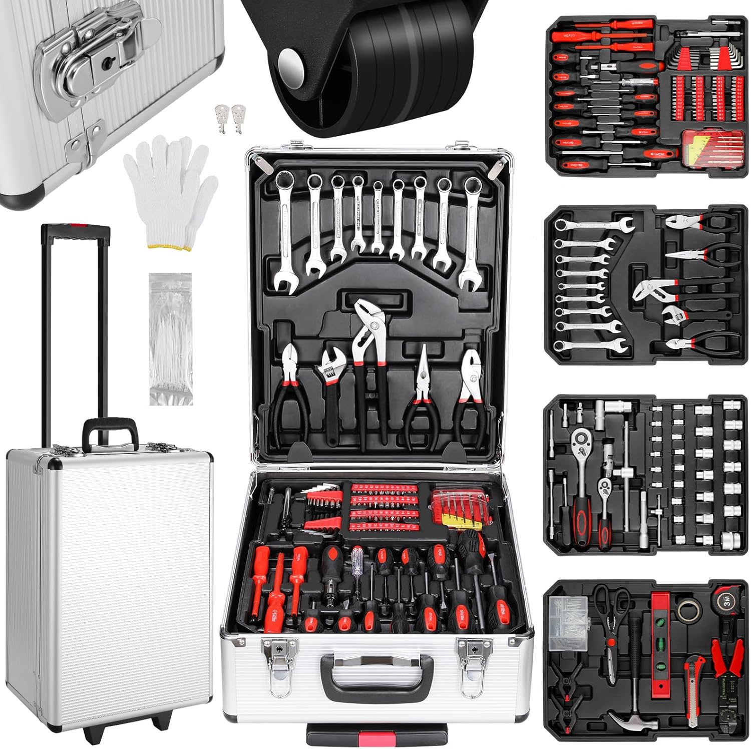 🔥 Angebote & Aktionen – TLGREEN Tool Box Filled 799-Piece Tool Set in Aluminium Case, Tool Box Rolling Case, Tool Trolley Tool Set for Car, DIY Repair and Maintenance, for Home, Garage and Workshop