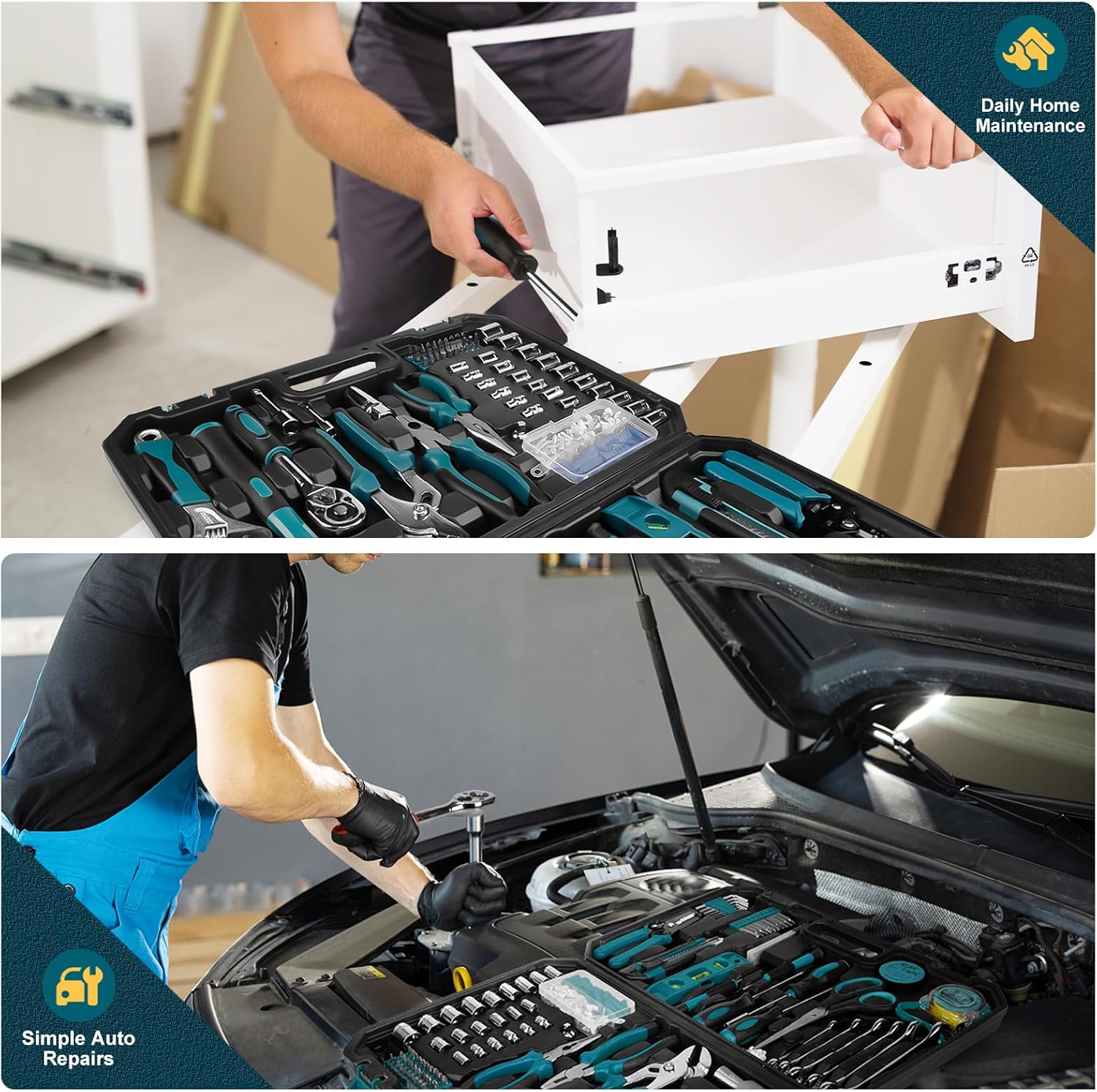 🔥 Angebote & Aktionen – Professional Filled Tool Box 287 Pieces - Tool Box Filled Tool Set for Household with Ratchet Wrench Socket Pliers Adjustable Wrench Multifunctional Tool Blue – Bild 3