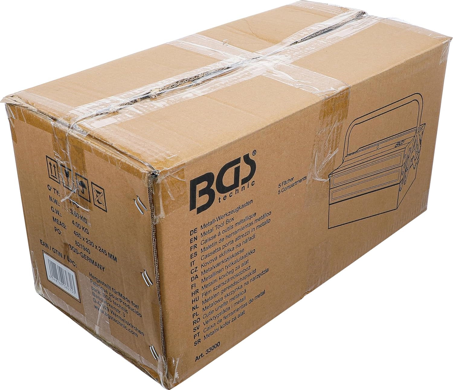⚒️ Bau & Montage – BGS 33000 | Metall-Werkzeugkasten | Leer | 420 x 200 x 200 mm | 5 Fächer | Stahlblech – Bild 6