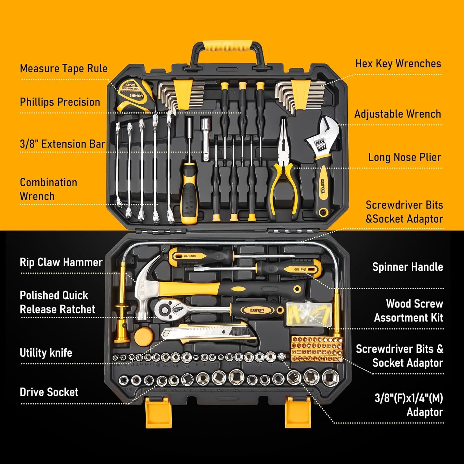 🔥 Angebote & Aktionen – 159 Pieces Tool Set, General Household Hand Kit, Basic Tool Kit for Home Repair, Plastic Tool Box, Storage Case – Bild 3