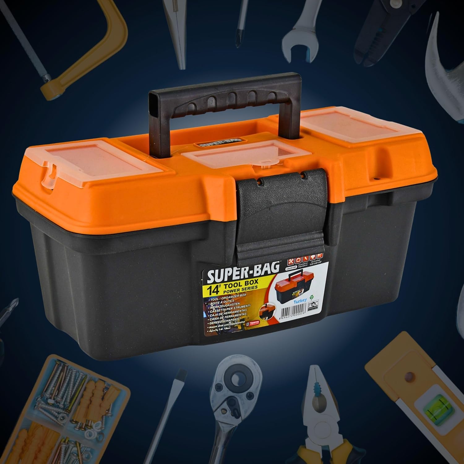 ⚒️ Bau & Montage – Leerer klassischer Werkzeugkasten 14 Zoll (34 x 17 x 15 cm), abschließbar, Werkzeugkasten mit Griff & Kleinteilefächern & ideal für Heimwerker, Handwerker, Werkzeugkasten aus Kunststoff – Bild 4