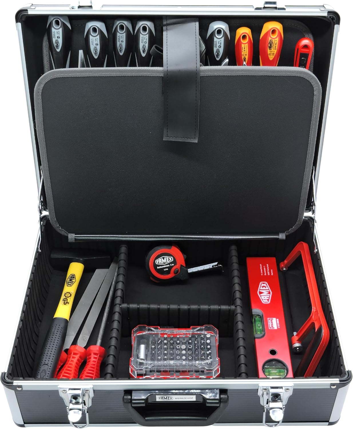 🔥 Angebote & Aktionen – FAMEX 449-93 Tool Box in Aluminium Case, Universal Tool Set, Filled Tool Set, 56 Insert Compartments for Pliers, Screwdrivers, Combination Spanner and much more – Bild 4