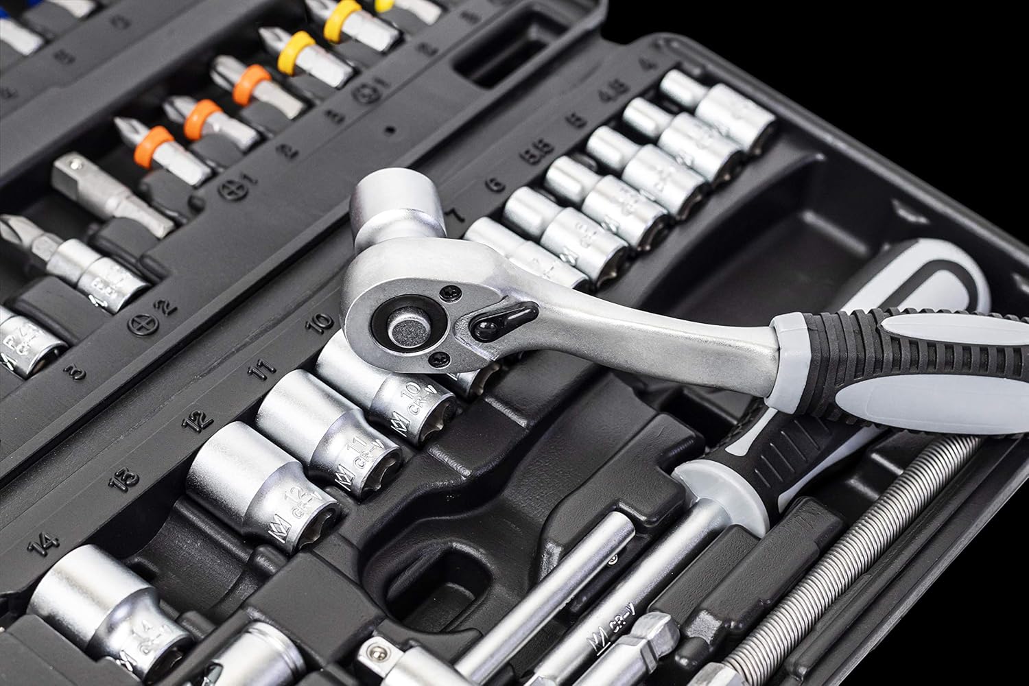 🚗 KFZ & Werkstatt – Connex Bit and socket spanner set, 52 pieces, sturdy plastic case, 1/4 inch, reversible ratchet with quick release function, for assembly and screwing, socket and bit set, COXB365010 – Bild 9