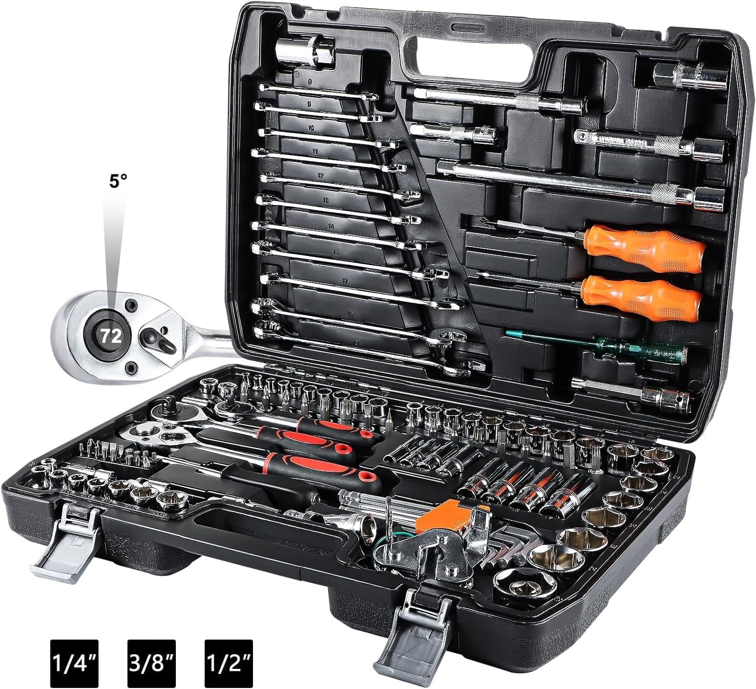 🚗 KFZ & Werkstatt – 121-Piece Ratchet Box 1/4 Inch and 3/8 Inch Reversible Ratchet Socket Set Ratchet Box Tool Box with Storage Socket Spanner Bit Set Socket Spanner Inserts Tool Box – Bild 3