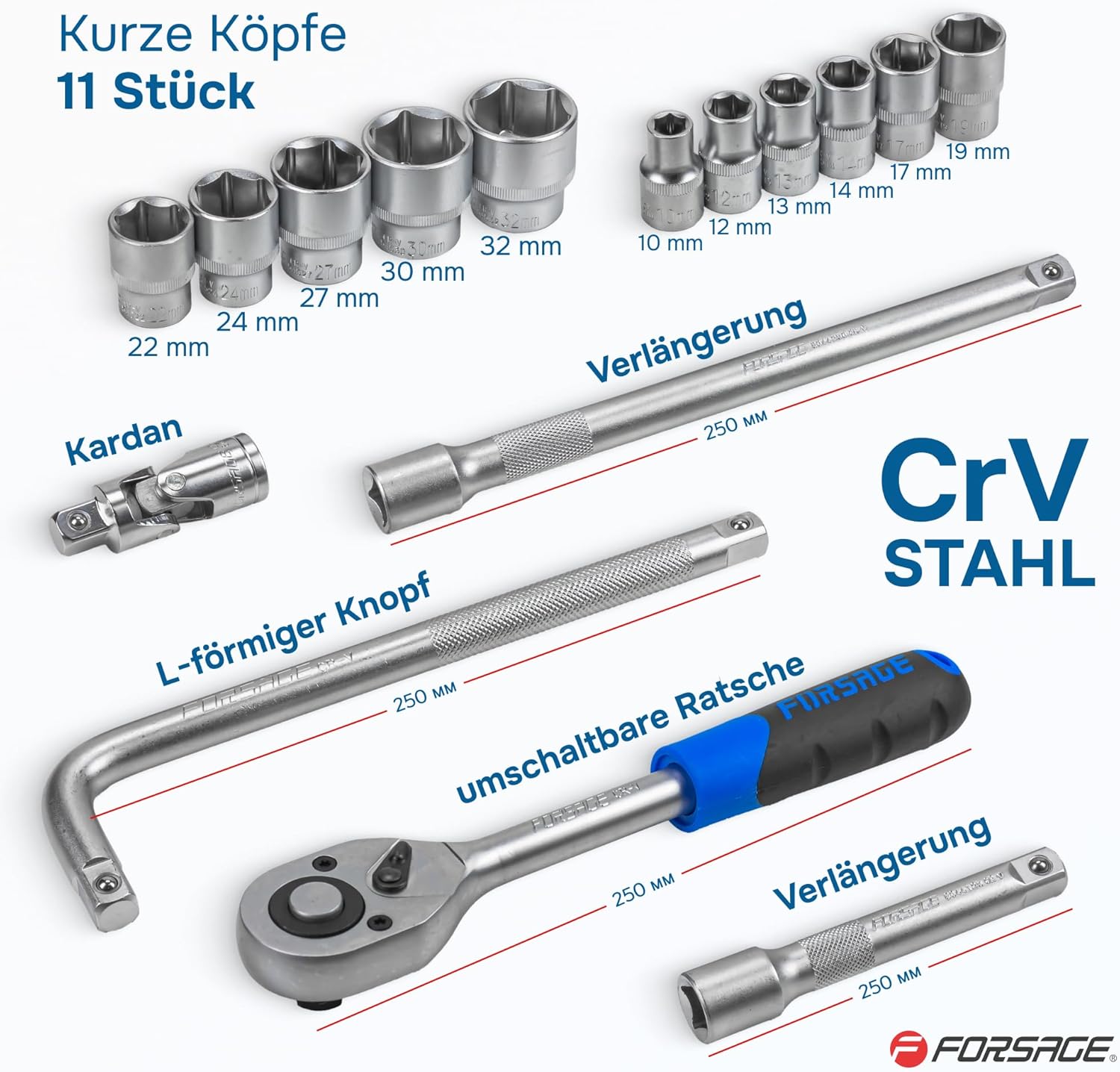 🚗 KFZ & Werkstatt – Forsage 36 Piece Car Tool Set - Comprehensive and Durable for Mechanics and Car Enthusiasts, Ratchet Box, Socket Set, Extensions, Pliers, Hammer, Screwdrivers and Chisels – Bild 4