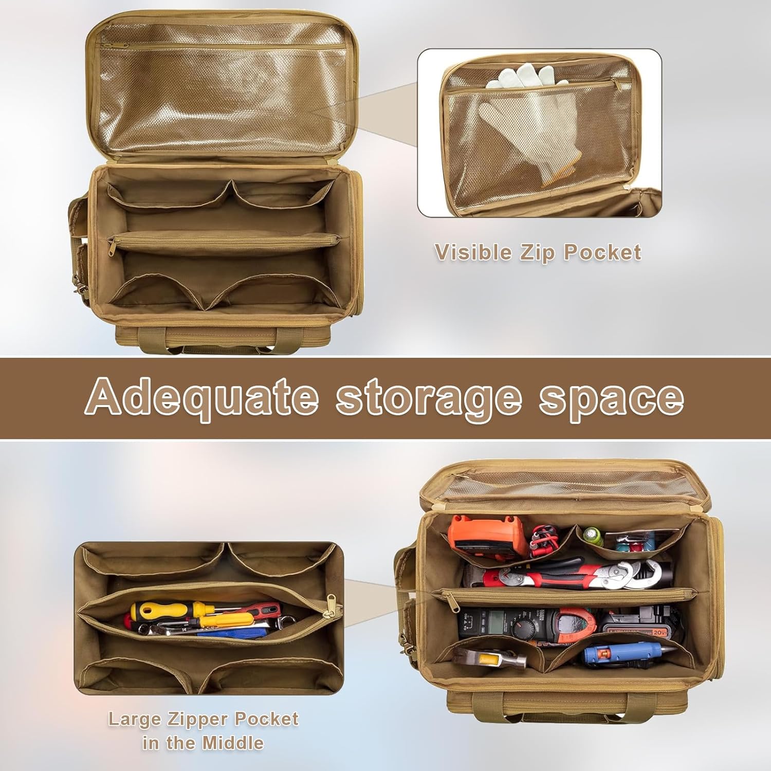 ⚡ Elektro & Technik – Werkzeugtasche Organizer für Männer, Professioneller Werkzeugkoffer Organizer mit wasserdichtem Boden, Schwerlastaufbewahrung mit mehreren Taschen, Multifunktionale Elektriker-Arbeitstasche für – Bild 3