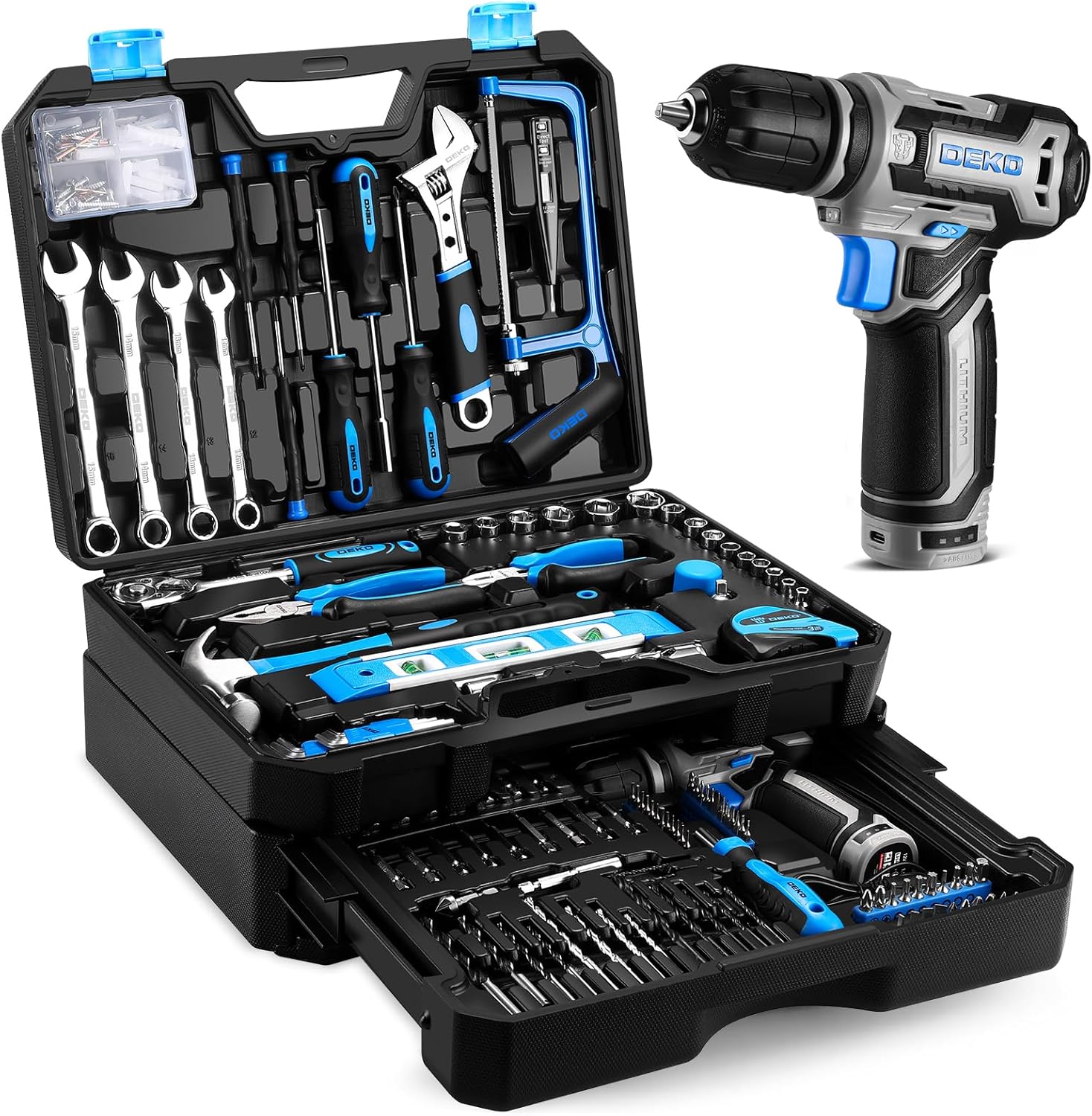 🚗 KFZ & Werkstatt – 238-Piece Filled Tool Box: DEKO Tool Set with 12V Cordless Drill, Drawer Tool Box (Easy Access), for Men/Women - Home Repairs, Vehicle Maintenance, DIY