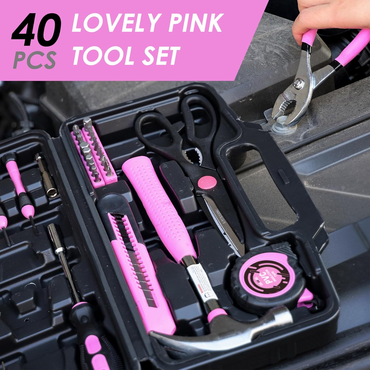 🔥 Angebote & Aktionen – DOWELL 40 Pieces Home Tool Set, General Household Hand Pink Tool Set with Plastic Tool Box, Storage Case for Home, Mini Tool Set for Women – Bild 3