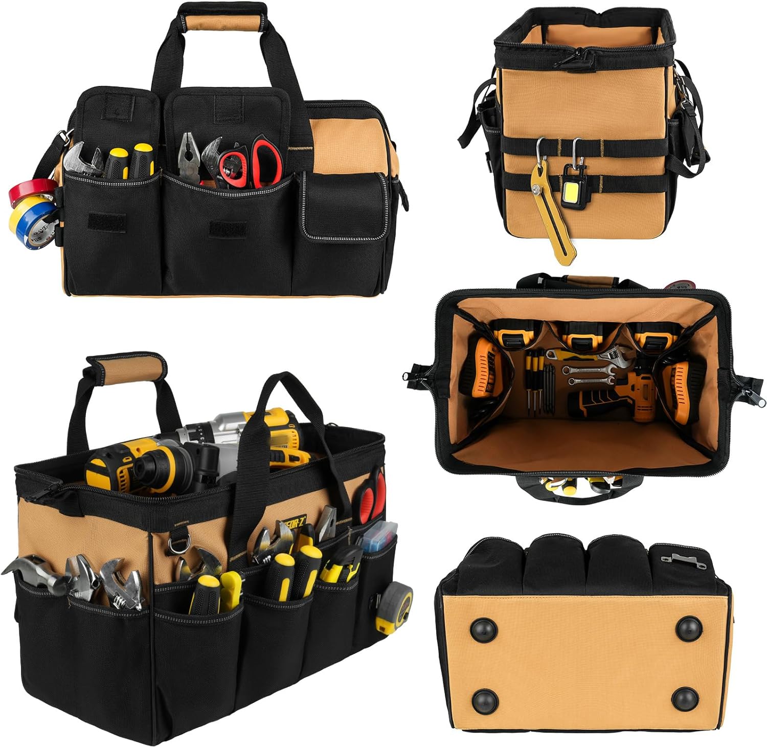 ⚡ Elektro & Technik – Werkzeugtasche klein leer, 16 Zoll robuste Werkzeugtasche mit Schultergurt, 27-Taschen-Werkzeugkasten für Herren, Weithals-Werkzeugtasche für Mechaniker, Elektriker, Tischler, Schwarzbraun – Bild 8