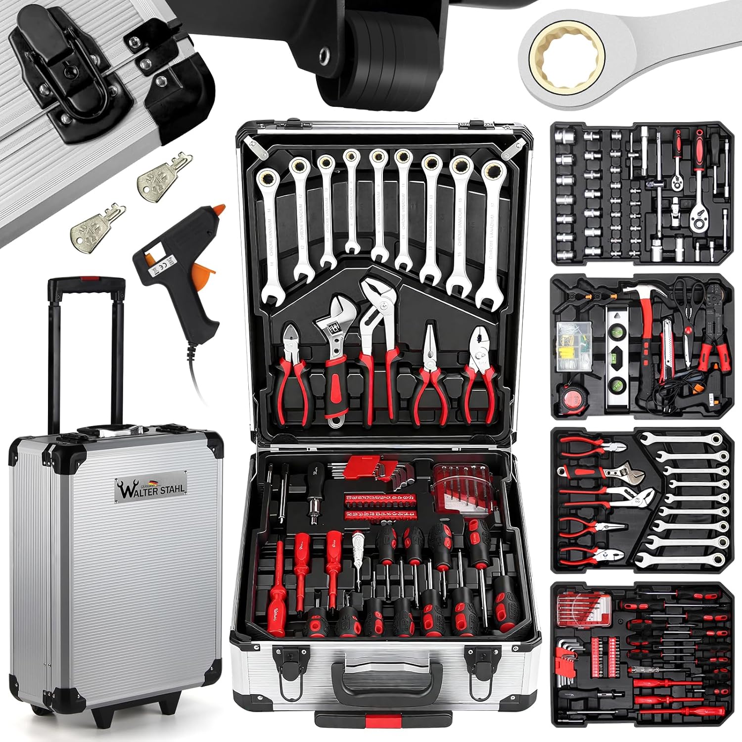 🔥 Angebote & Aktionen – Walter Stahl Tool Box Filled 409 Pieces | Tool Box | Aluminium Case | Tool Set | for Workshop and Household, Includes Wrench, Pliers etc