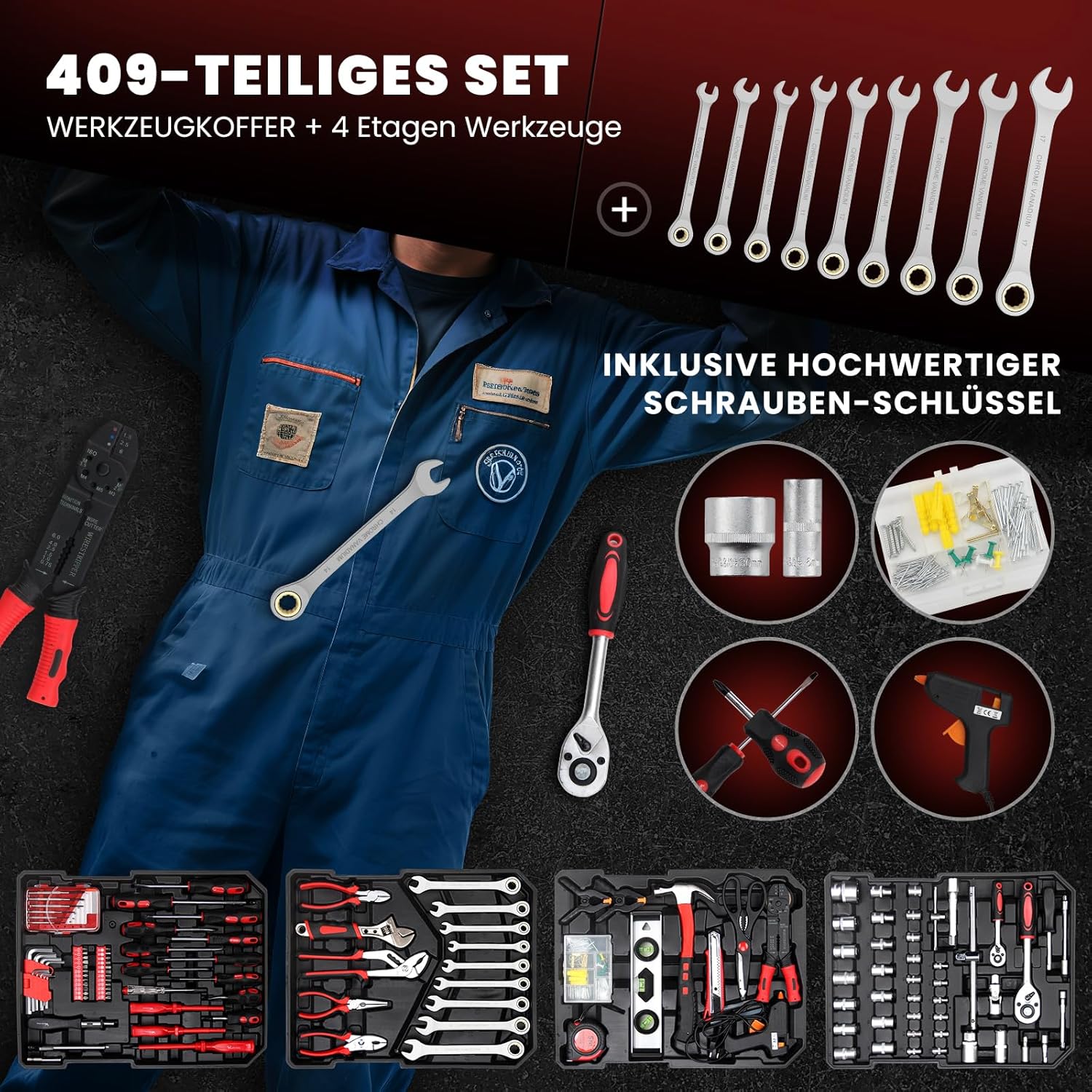 🔥 Angebote & Aktionen – Walter Stahl Tool Box Filled 409 Pieces | Tool Box | Aluminium Case | Tool Set | for Workshop and Household, Includes Wrench, Pliers etc – Bild 4