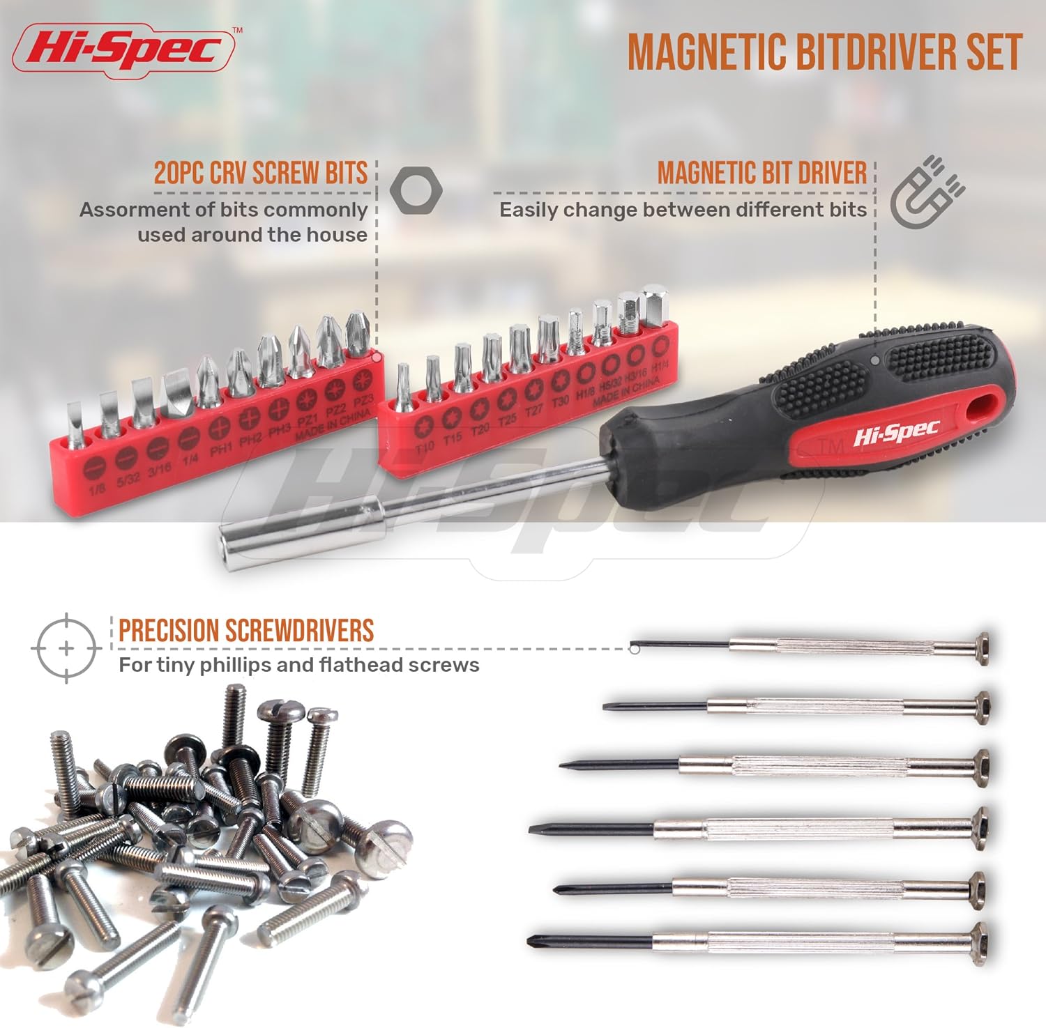 🔥 Angebote & Aktionen – Hi-Spec 53 Piece Household Tool Set, Filled Tool Box with Hammer and Screwdriver Set, Pliers, Spirit Level, Wrench and More Safely Stored in a Tool Box – Bild 3