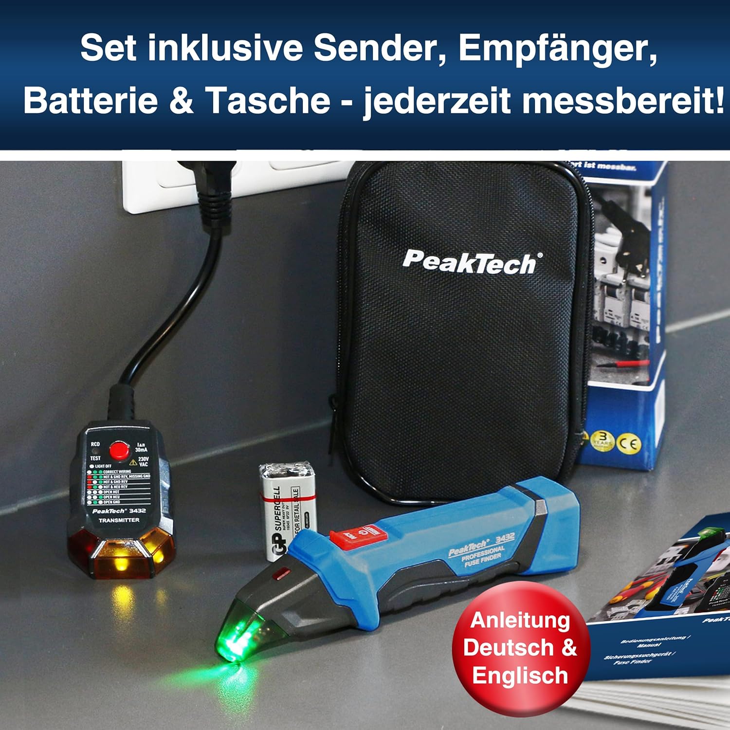 ⚡ Elektro & Technik – PeakTech 3432 Sicherungsfinder, Detektor für Stromkreise, berührungsloser Spannungsprüfer mit Steckdosenprüfer für 230 V Schuko – NCV Phasenprüfer / Leitungsdetektor / Stromprüfer – Bild 6