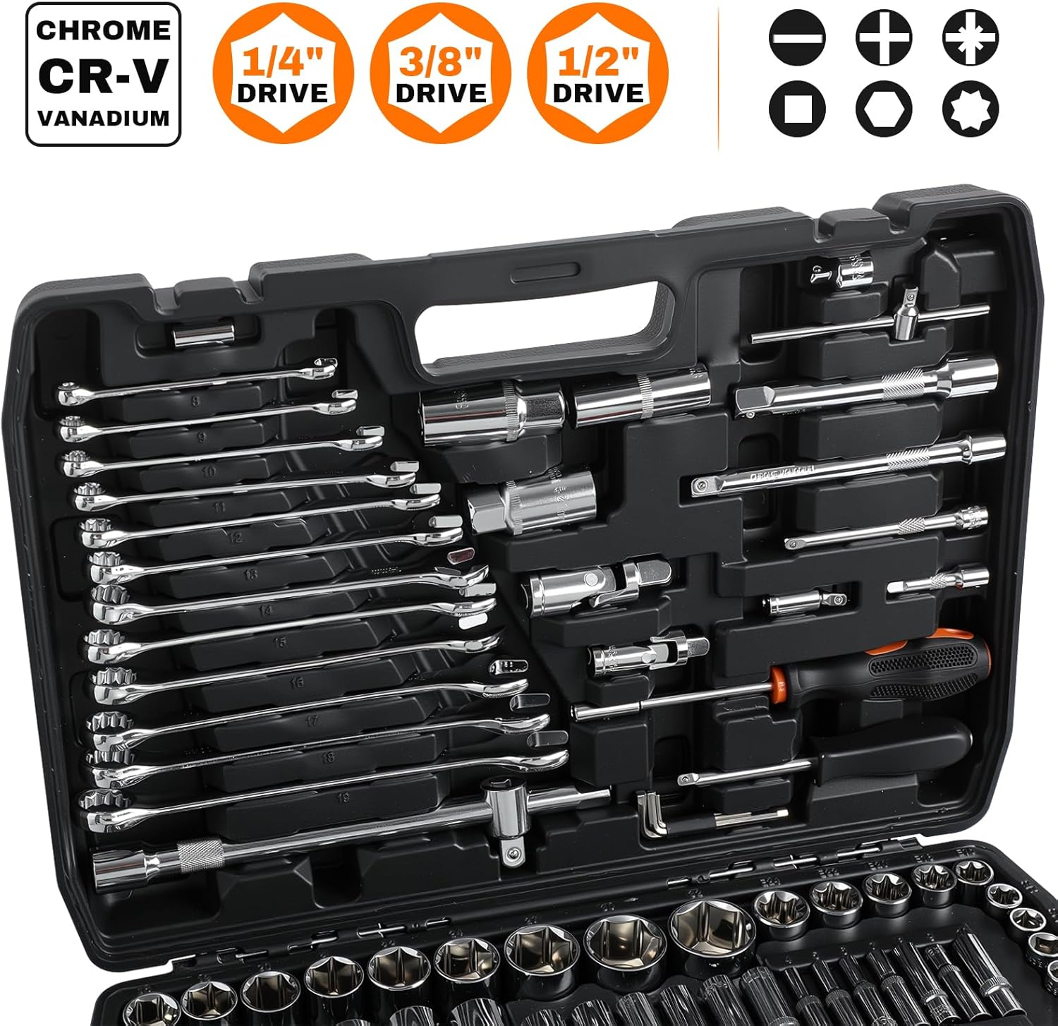 🔥 Angebote & Aktionen – Socket Spanner Set, 216 Pieces, 1/2 Inch + 1/4 Inch + 3/8 Inch Socket Spanner Set, CR-V, Ratchet Case, Filled Tool Box, Ratchet Box, Ratchet, Socket Spanner and Bit Set – Bild 2
