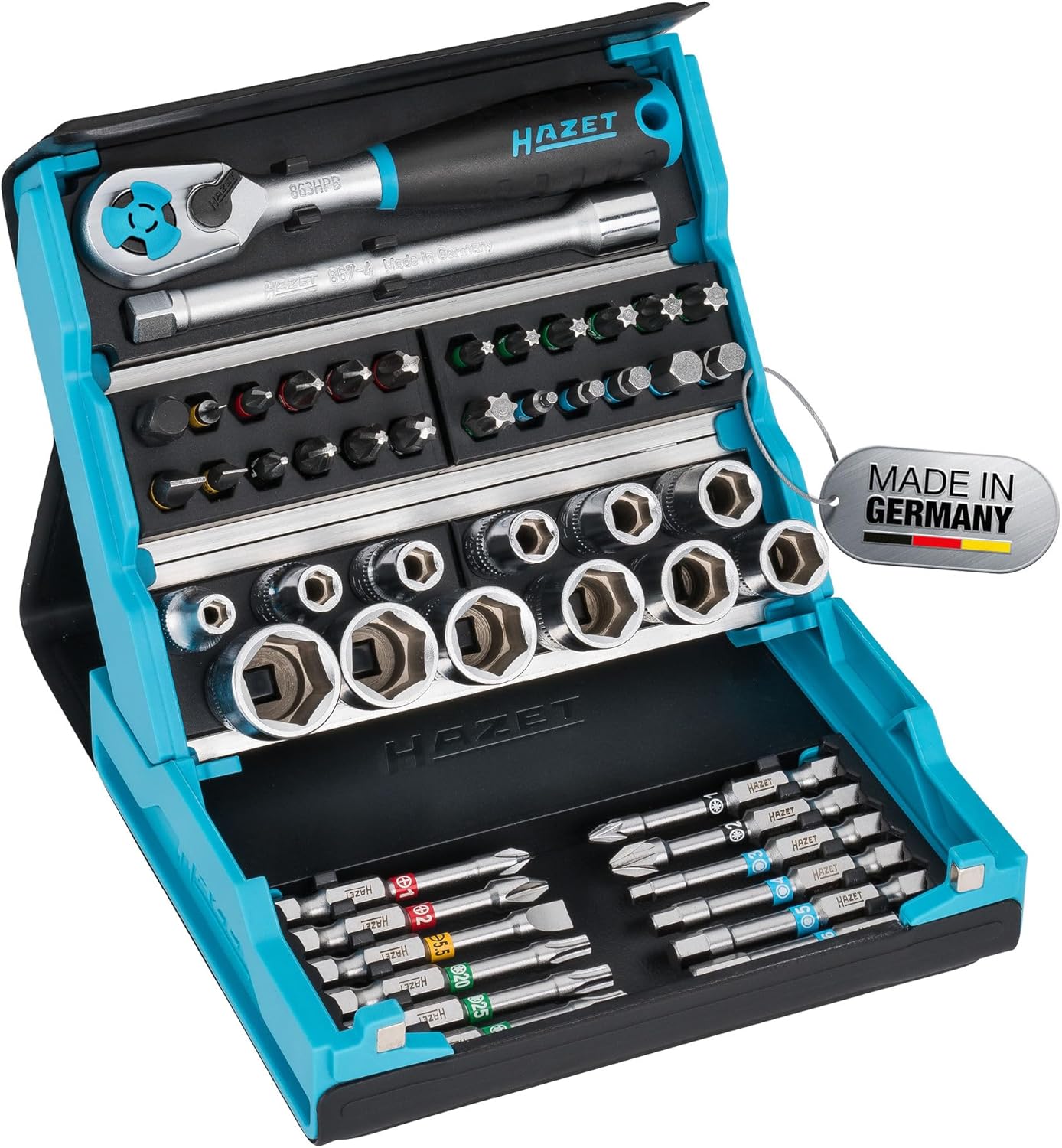 🚗 KFZ & Werkstatt – HAZET SmartCase Socket Spanner Set, 2200SC-2, 50-Piece Tool Socket Set, Drive: Hexagonal and Square 6.3 mm, Mobile Tool Box, Made in Germany