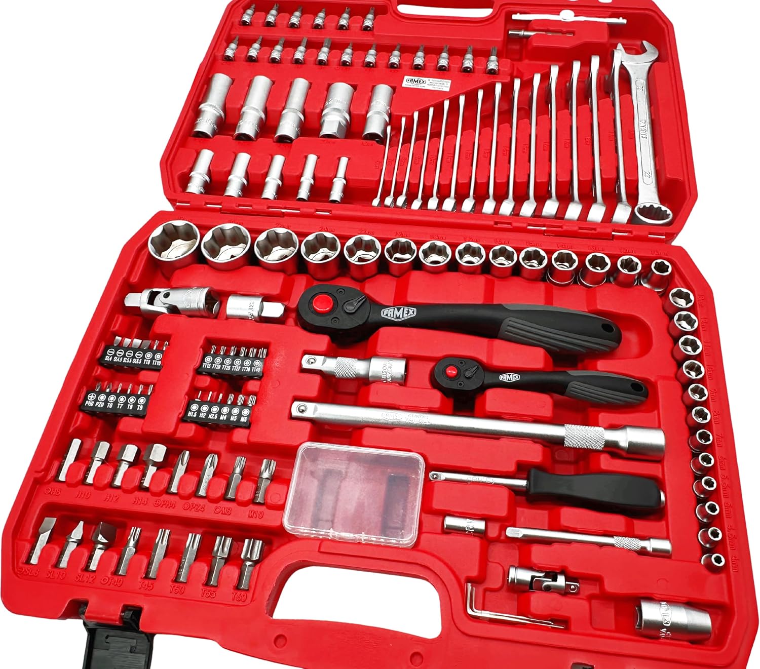 🚗 KFZ & Werkstatt – FAMEX 568-44 Socket Spanner Set 125 Pieces - Ratchet Set Tool Set, Ratchet Box, Nut Box - Nuts with Wave Profile - 12.5 mm (1/2 Inch) and 6.3 mm (1/4 Inch) - Bit Inserts – Bild 3