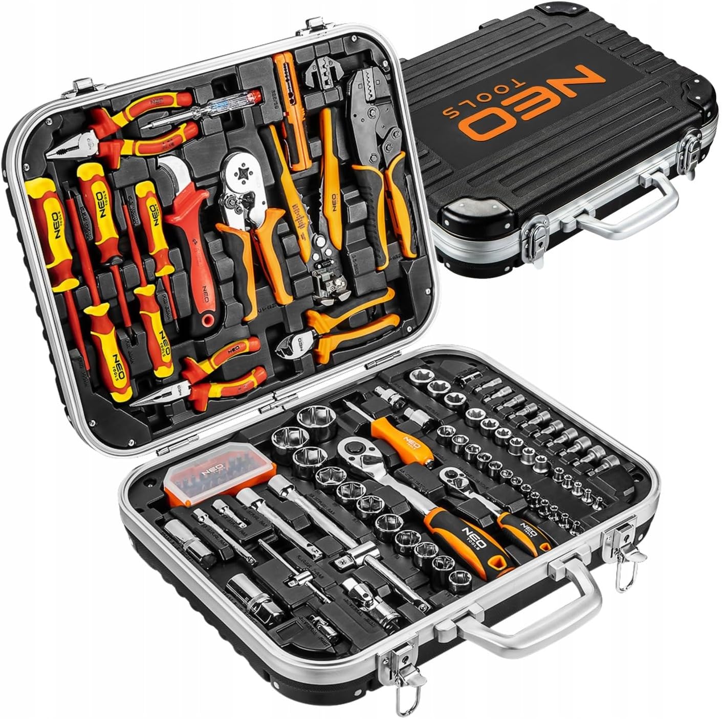 ⚡ Elektro & Technik – NEO TOOLS 108-teiliges VDE-isoliertes Schraubendreher-Set inklusive Spannungsprüfer-Steckplatz und PH- und PZ-Set – Elektriker-Werkzeugset – 1000 V zertifiziert, im Koffer