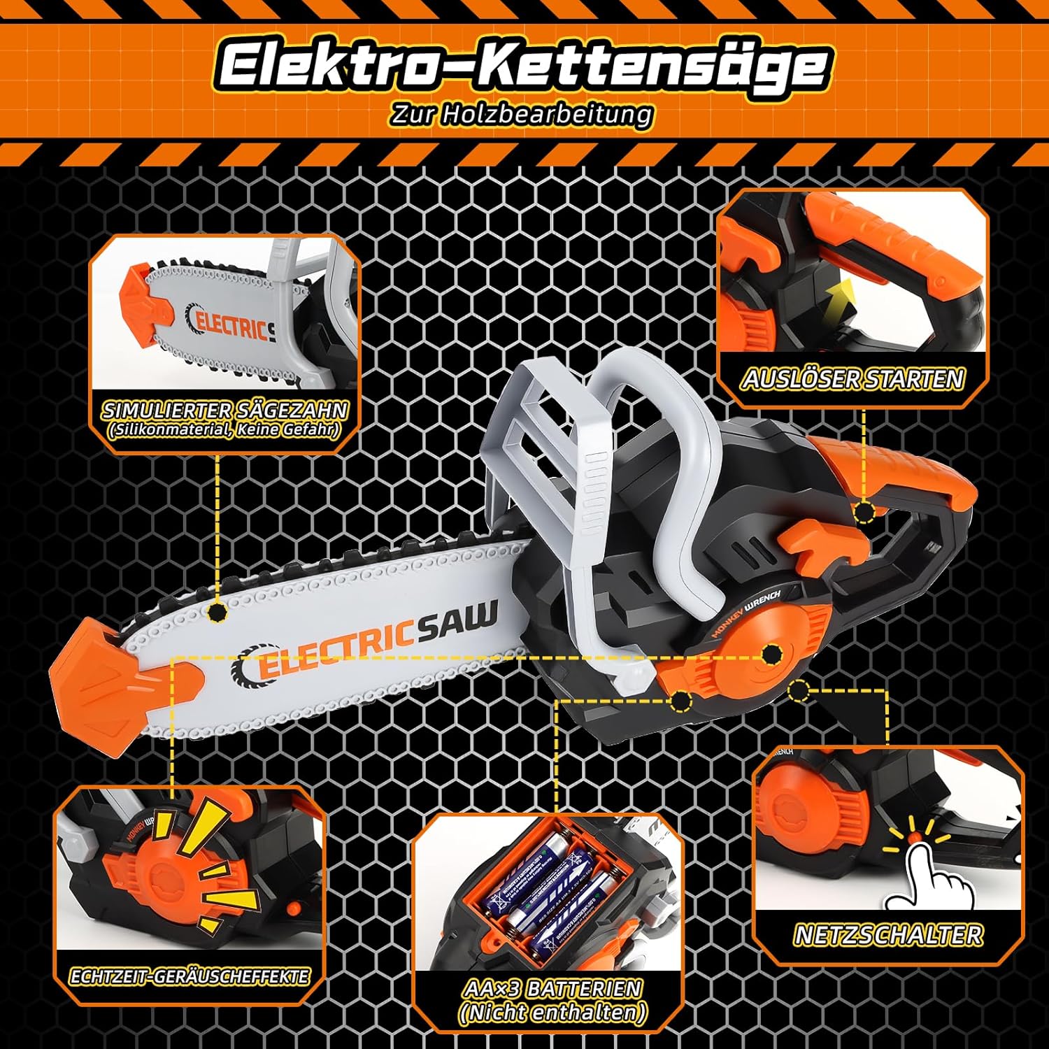 ⚡ Elektro & Technik – Kinder Werkzeugkasten, Werkzeugset Kinder mit Kettensäge & Bohrmaschine & Winkelschleifer, Rollenspielspielzeug ab 3 4 5 6 7 8 Jahre Jungen Mädchen (50 Teile) – Bild 2